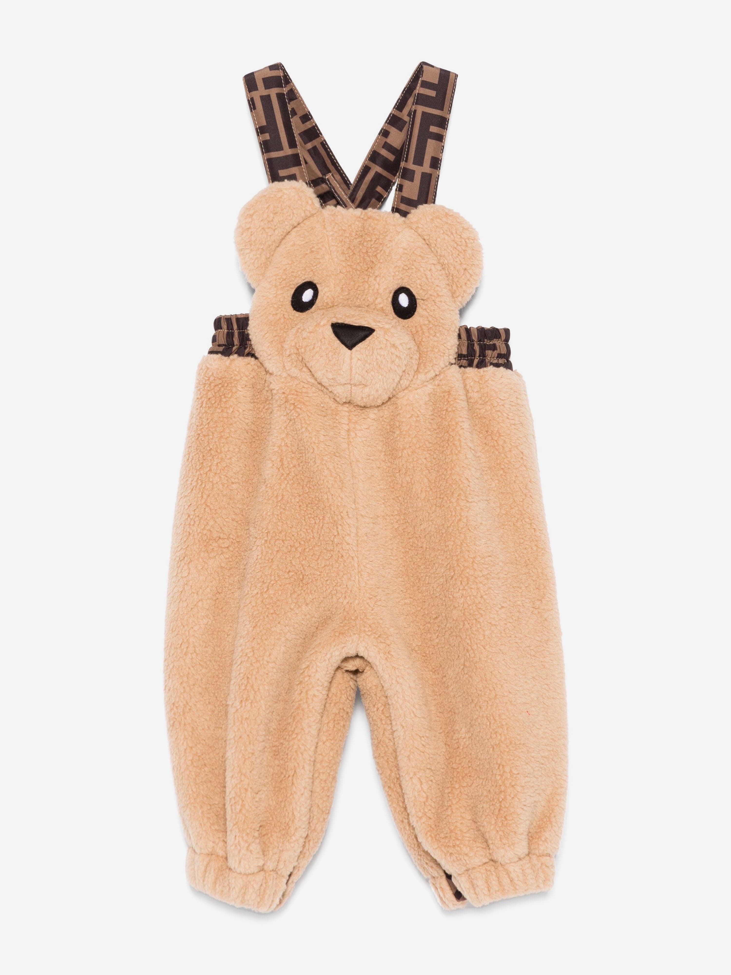 Fendi Baby Teddy Fleece Dungarees in Beige Discount Inexpensive