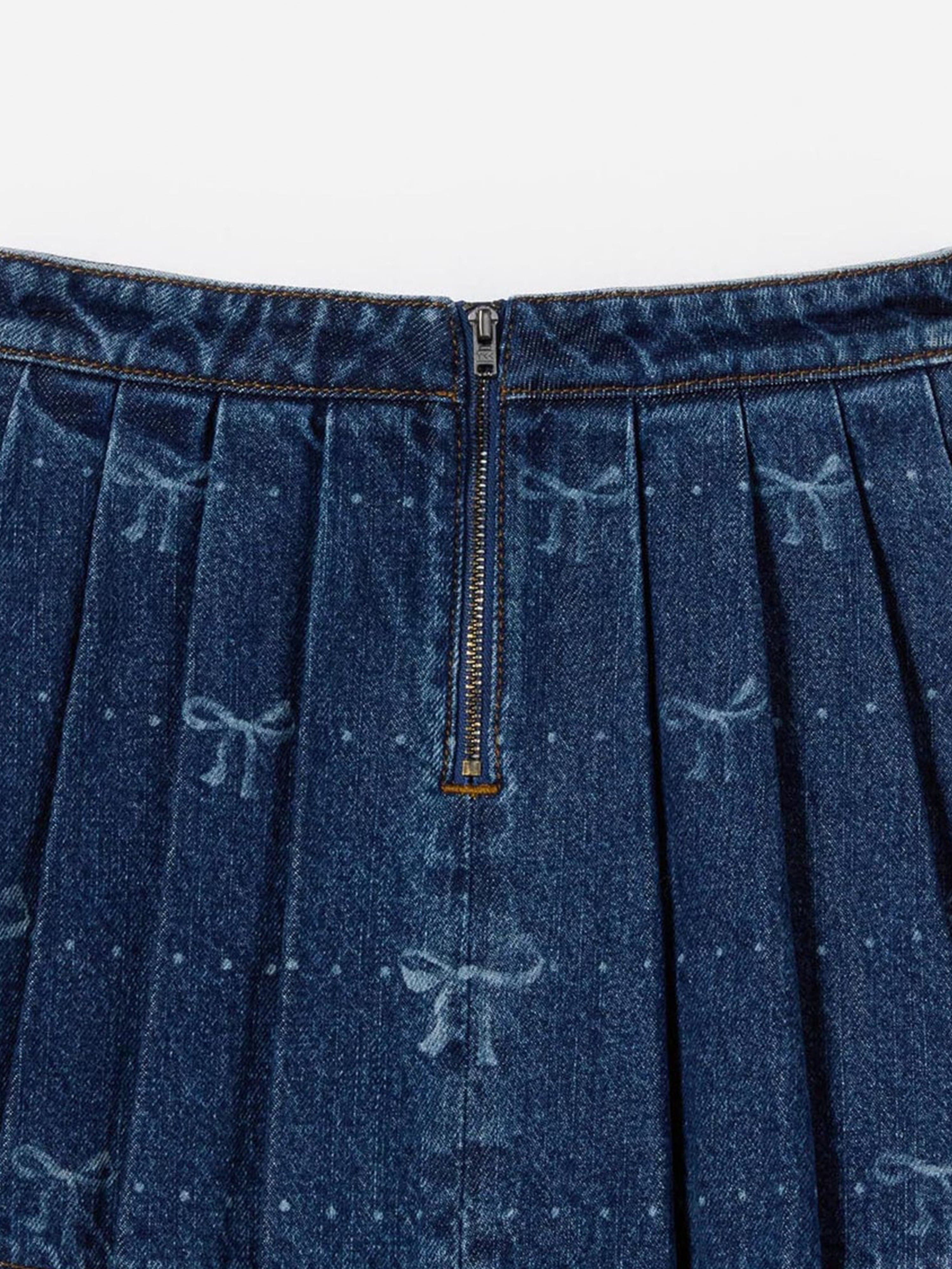 Girls Denim Bow Print Skirt in Blue Clearance Tumblr