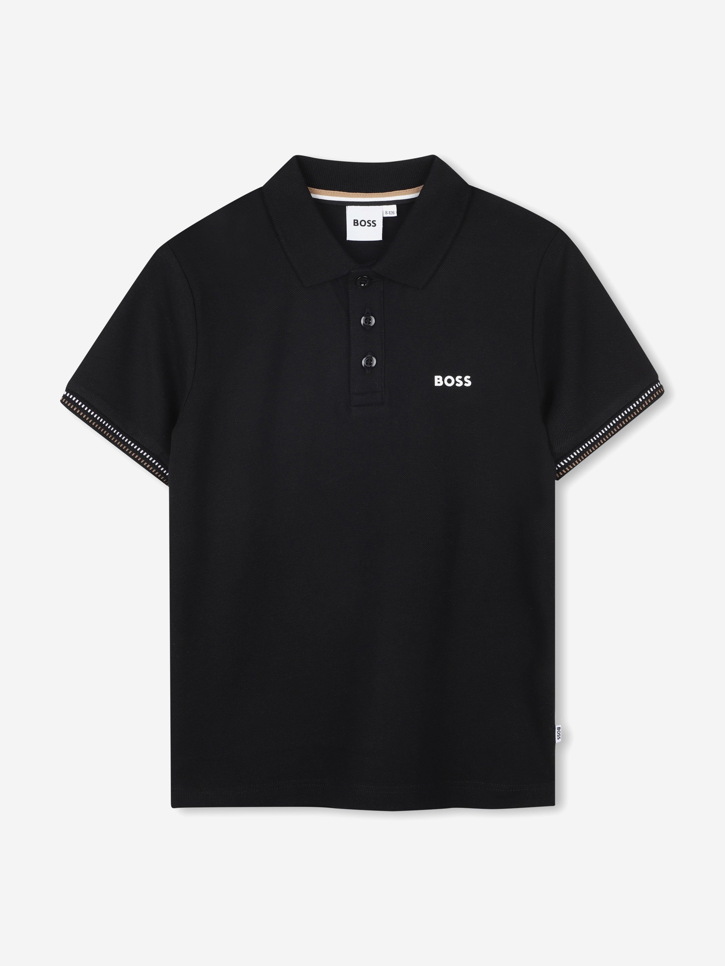 BOSS Boys Logo Print Polo Shirt in Black Free Shipping Best Seller