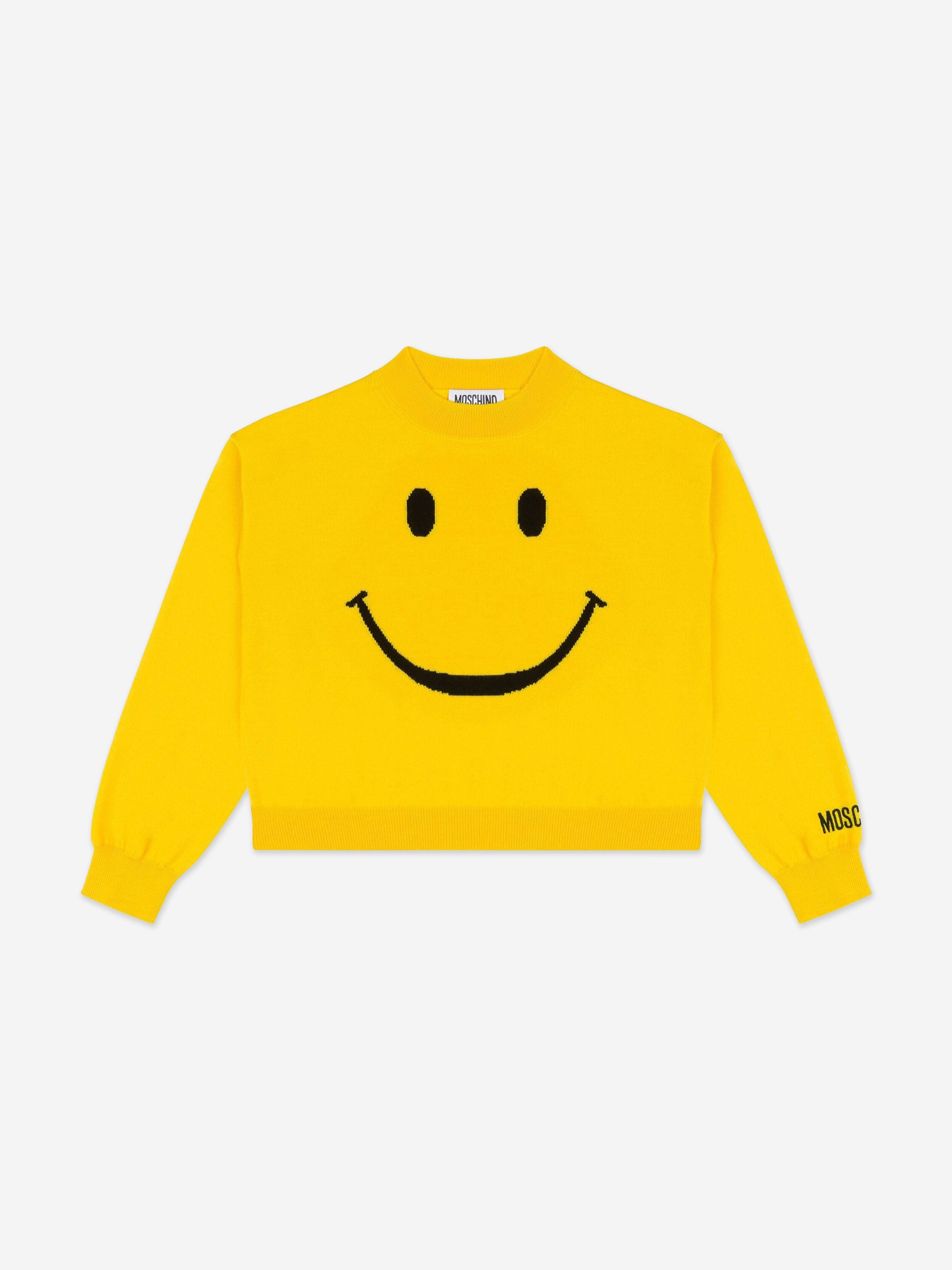 Moschino Kids Wool Smiley Face Jumper in Yellow Cheap Manchester