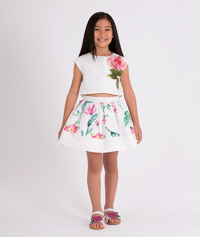 Mama Luma Girls Flower Print Skirt in Ivory Free Shipping 2025 New