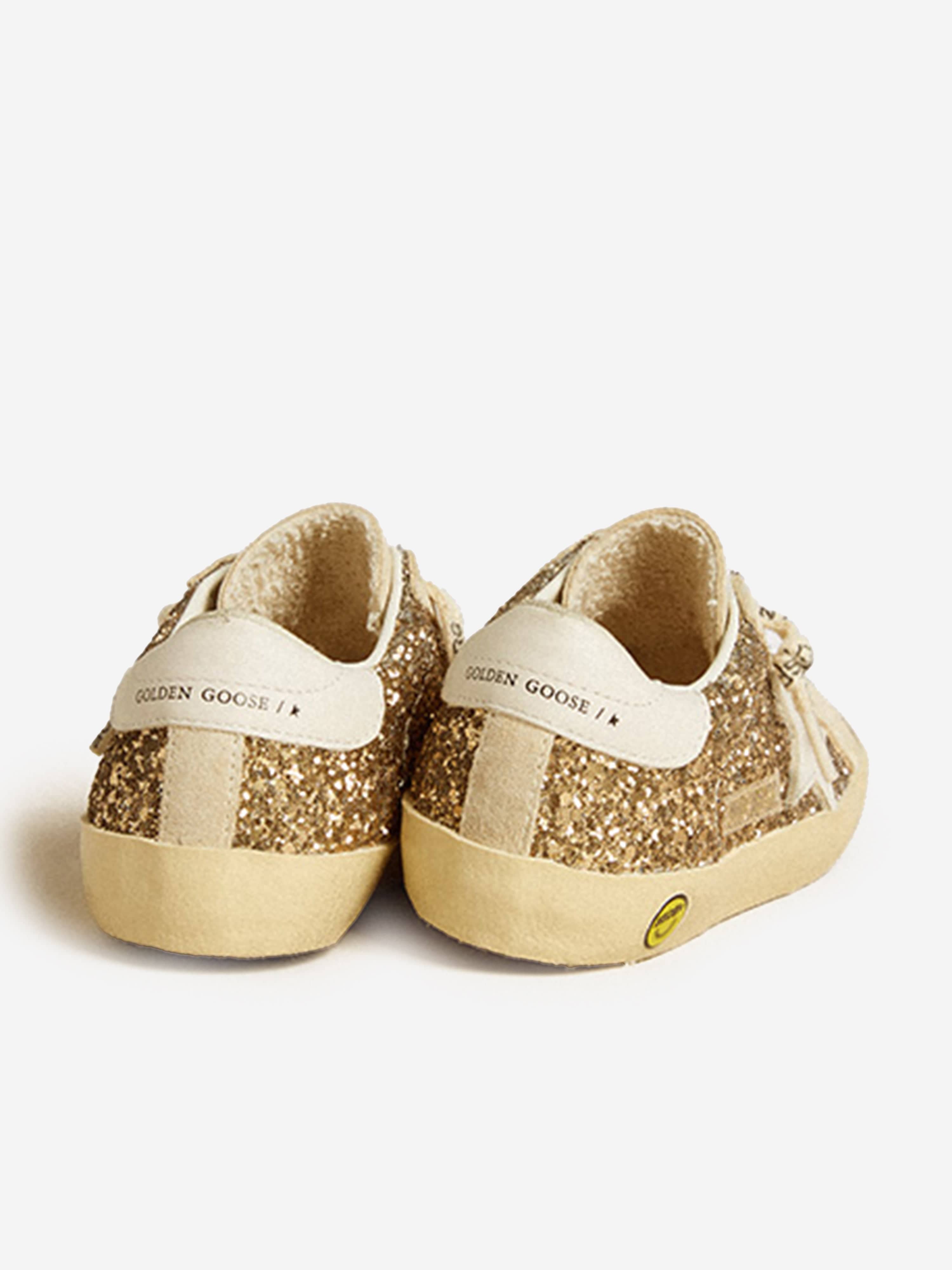 Girls Super-Star Glitter Trainers in Beige Clearance Free Shipping