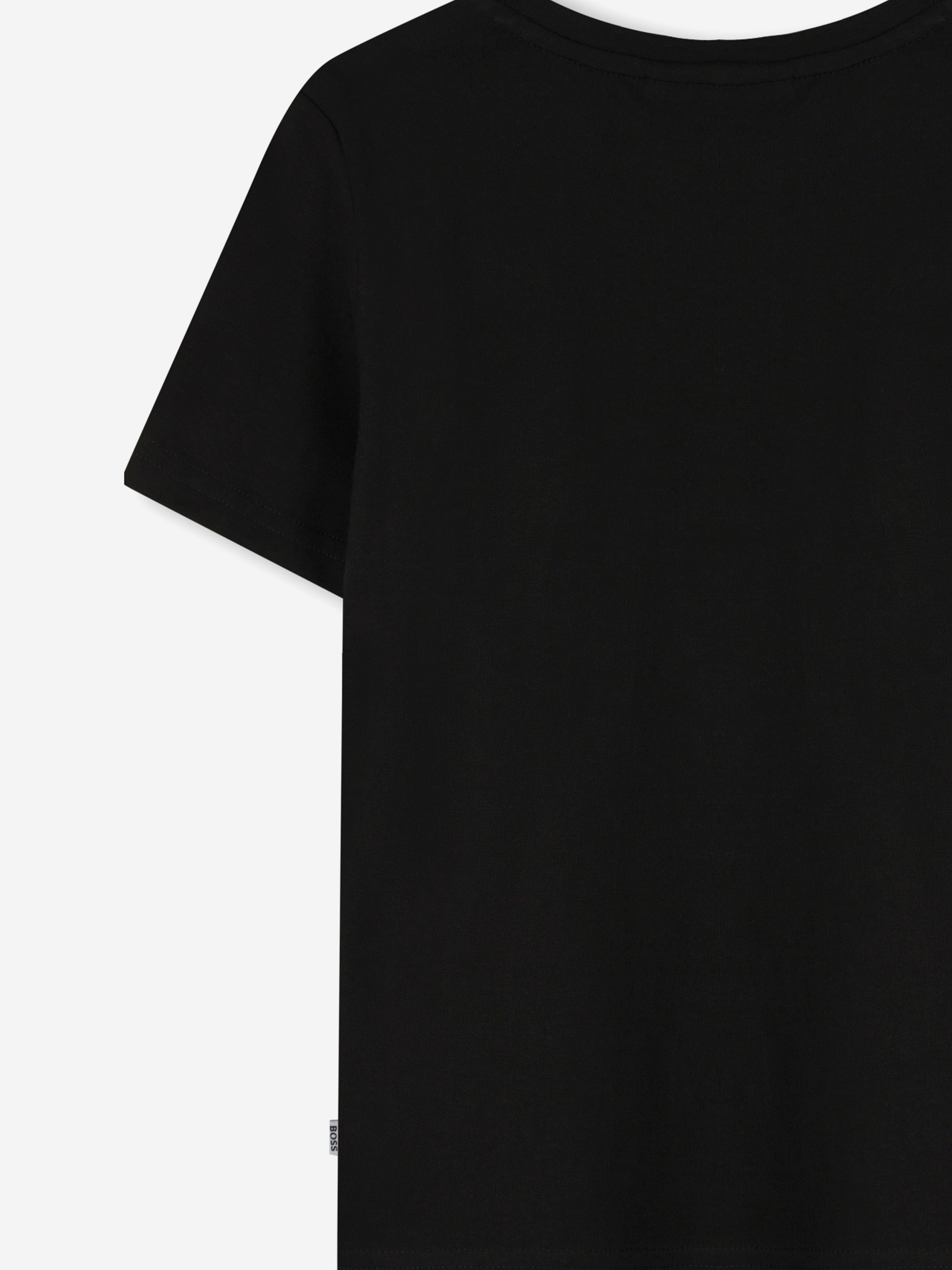 BOSS Boys Striped Print Logo T-Shirt in Black Get To Buy Sale Online