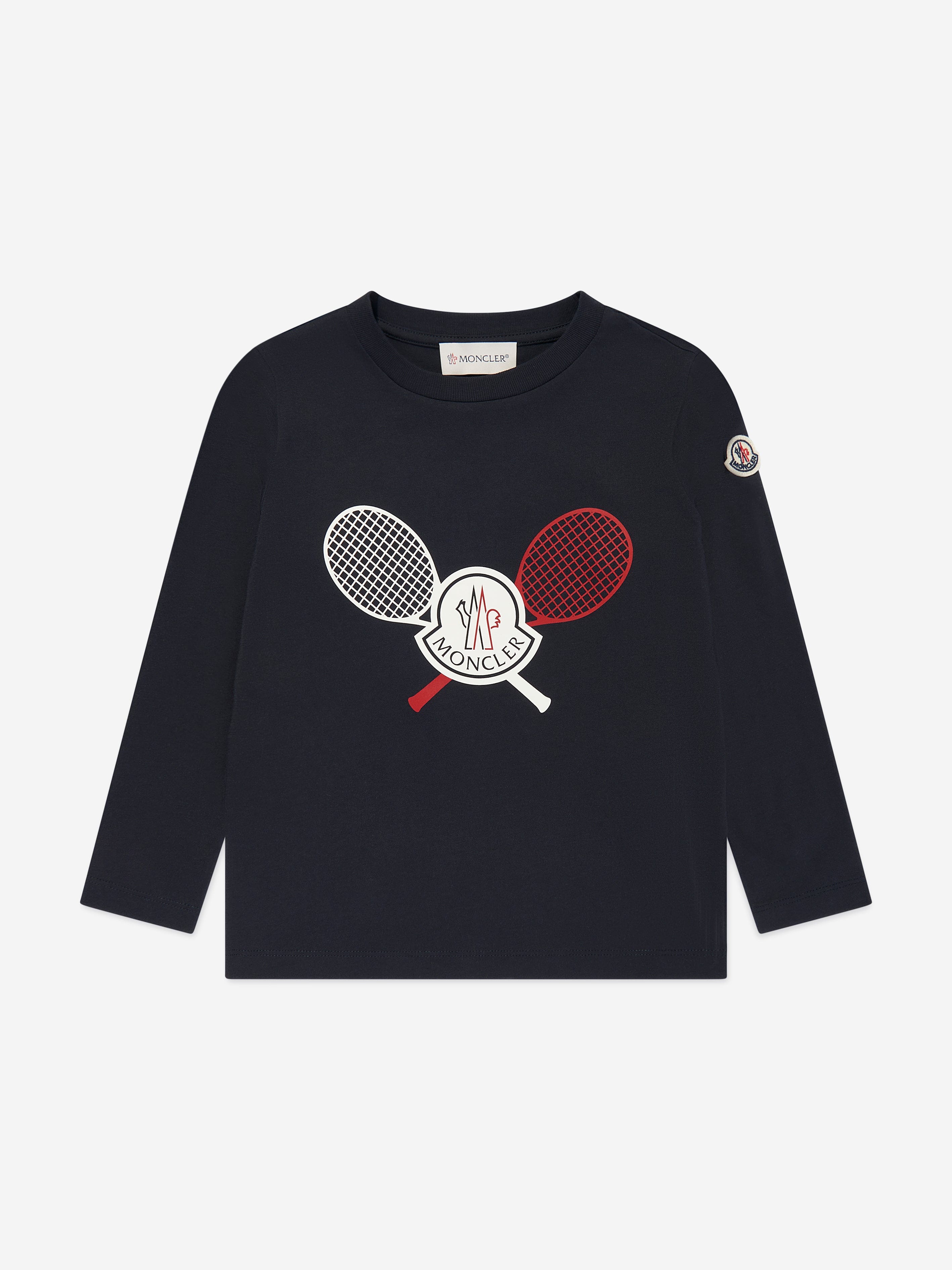 Moncler Enfant Boys Tennis Logo Long Sleeve T-Shirt in Navy Free Shipping Fashionable