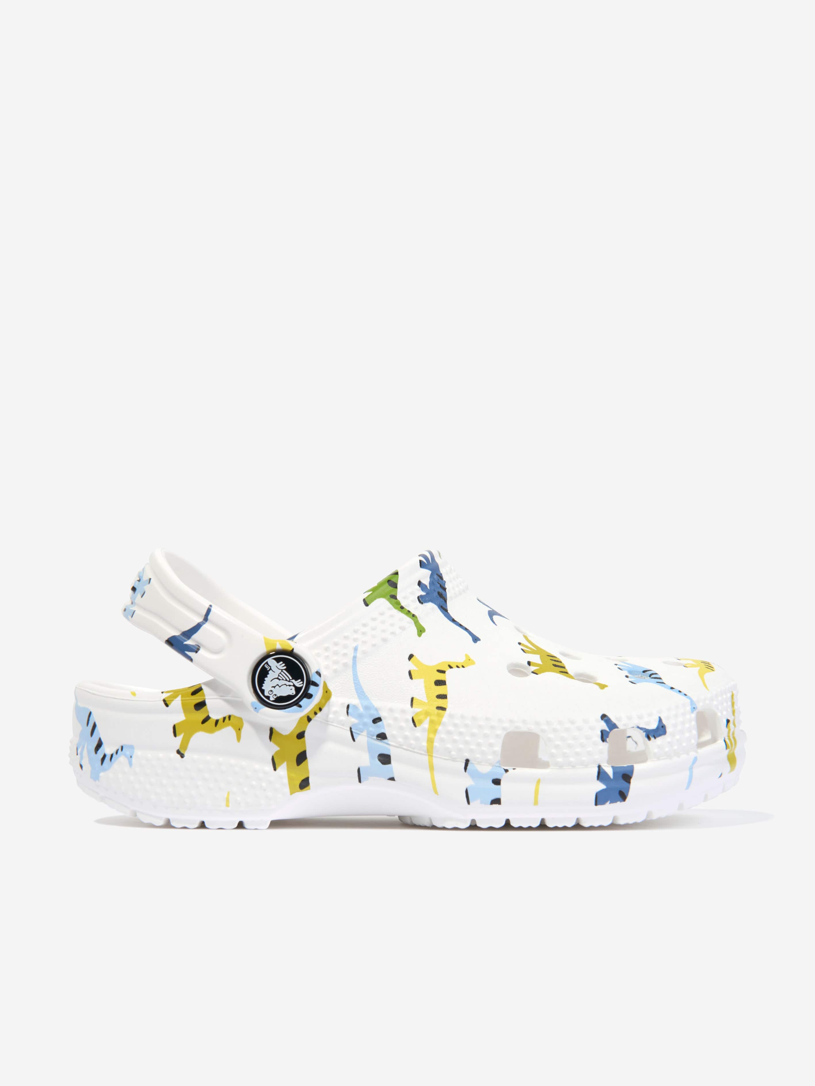 Crocs Boys Classic Character Dino Print Clog in White Sale Sast