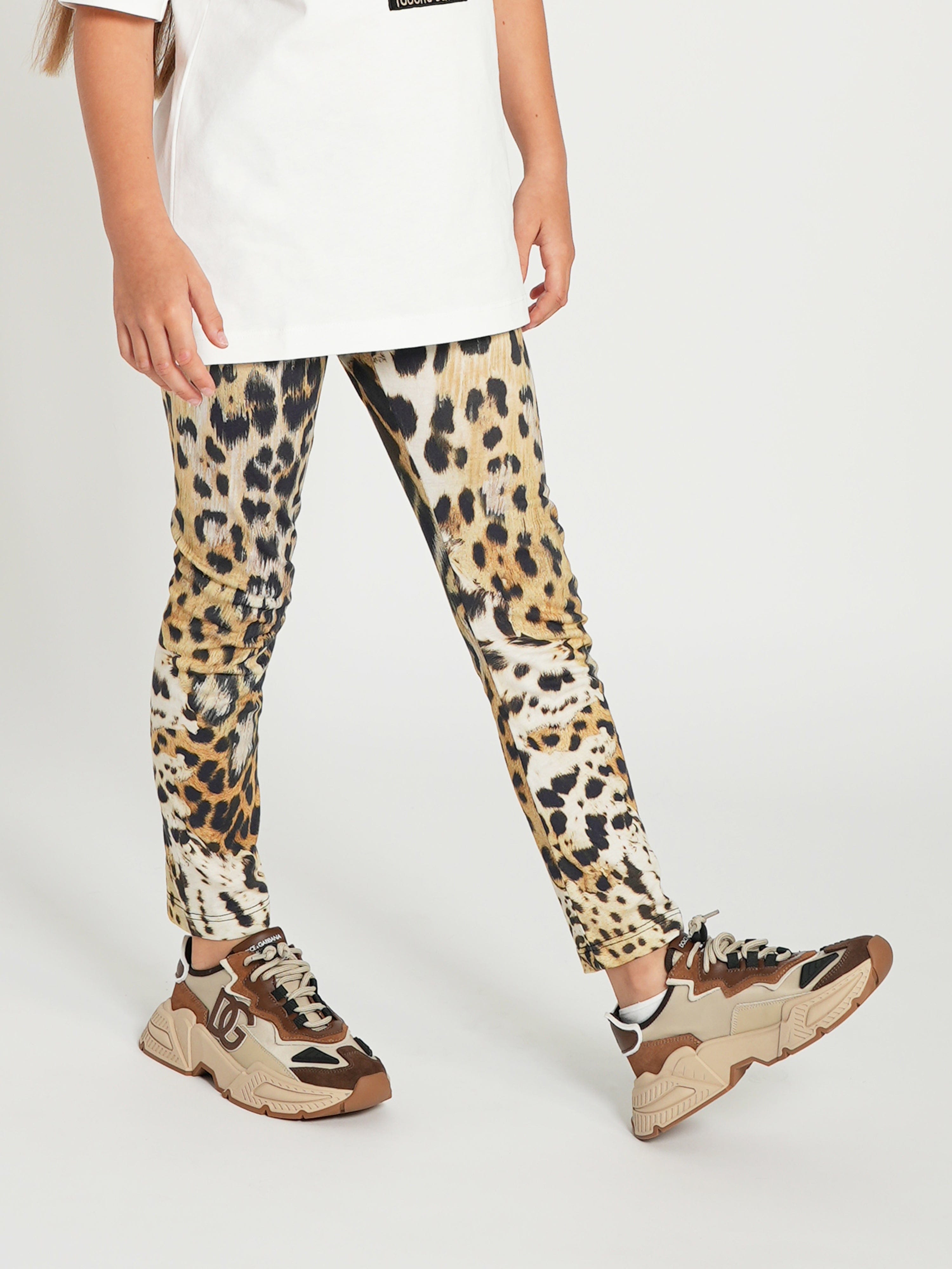 Roberto Cavalli Girls Leopard Print Leggings in Brown Buy Cheap Factory Outlet