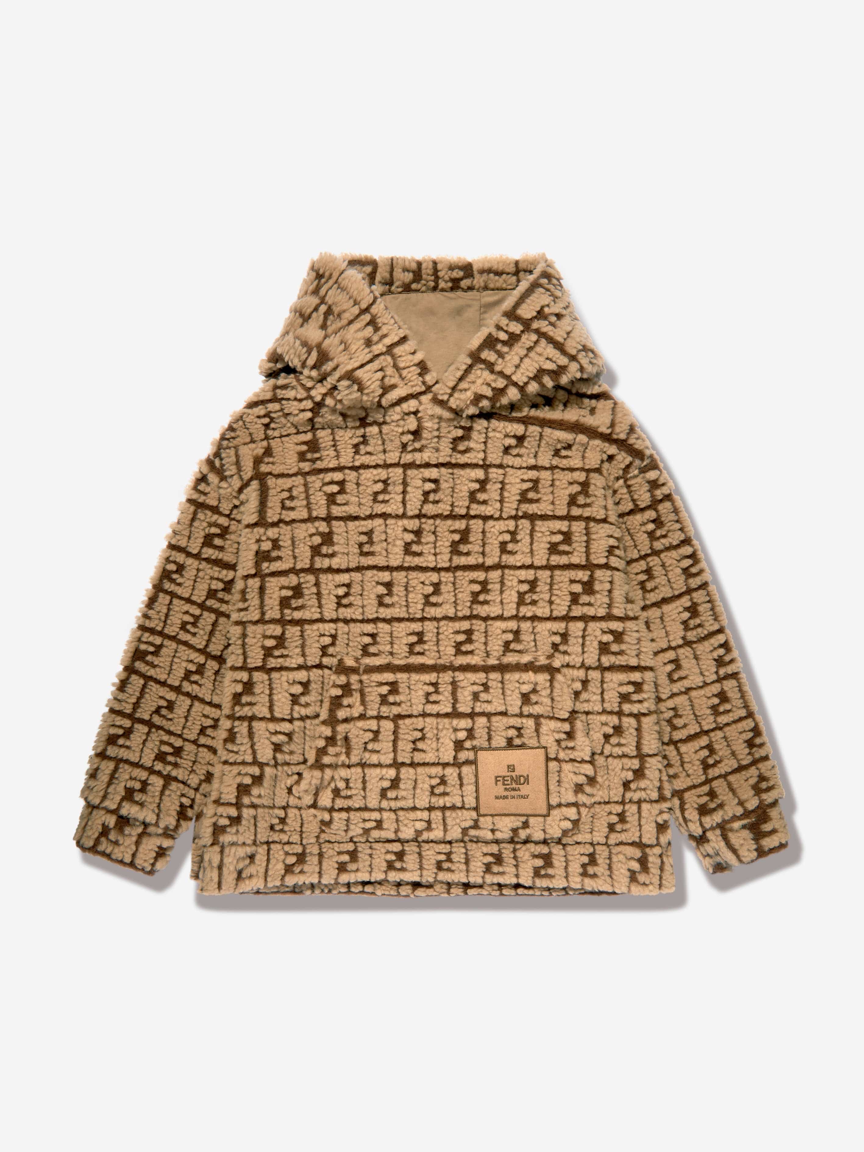 Fendi Kids FF Teddy Wool Hoodie in Beige Outlet Shop