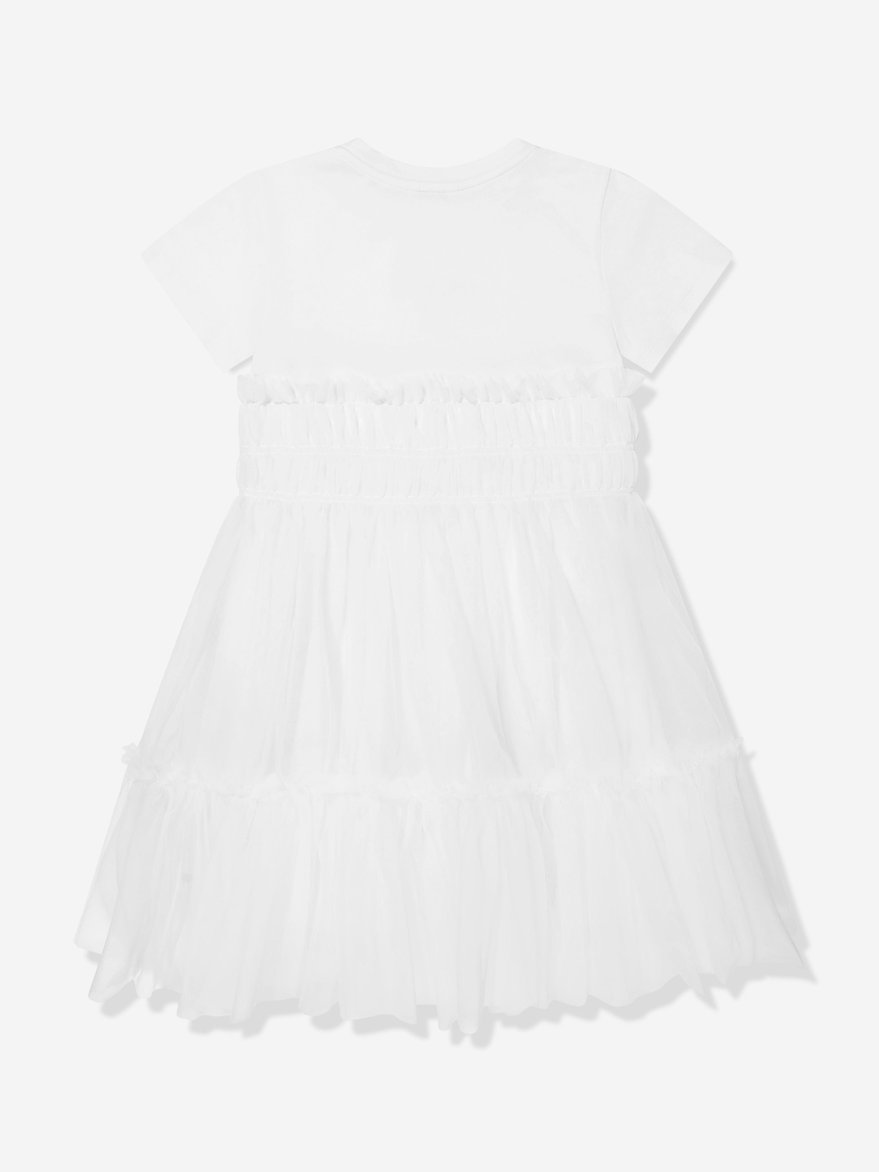 Girls Mixed Fabric Dress in White Free Shipping Good Selling