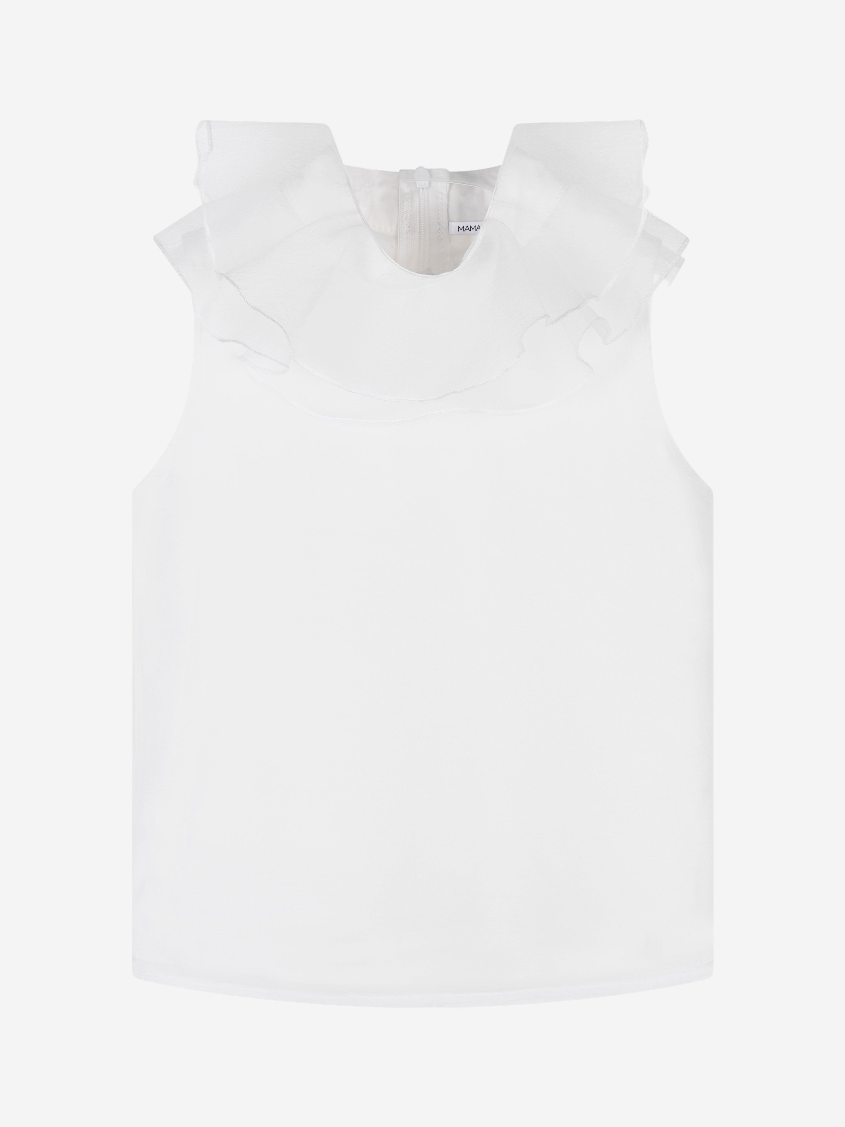 Mama Luma Girls Organza Ruffle Neck Blouse in White View Cheap Online