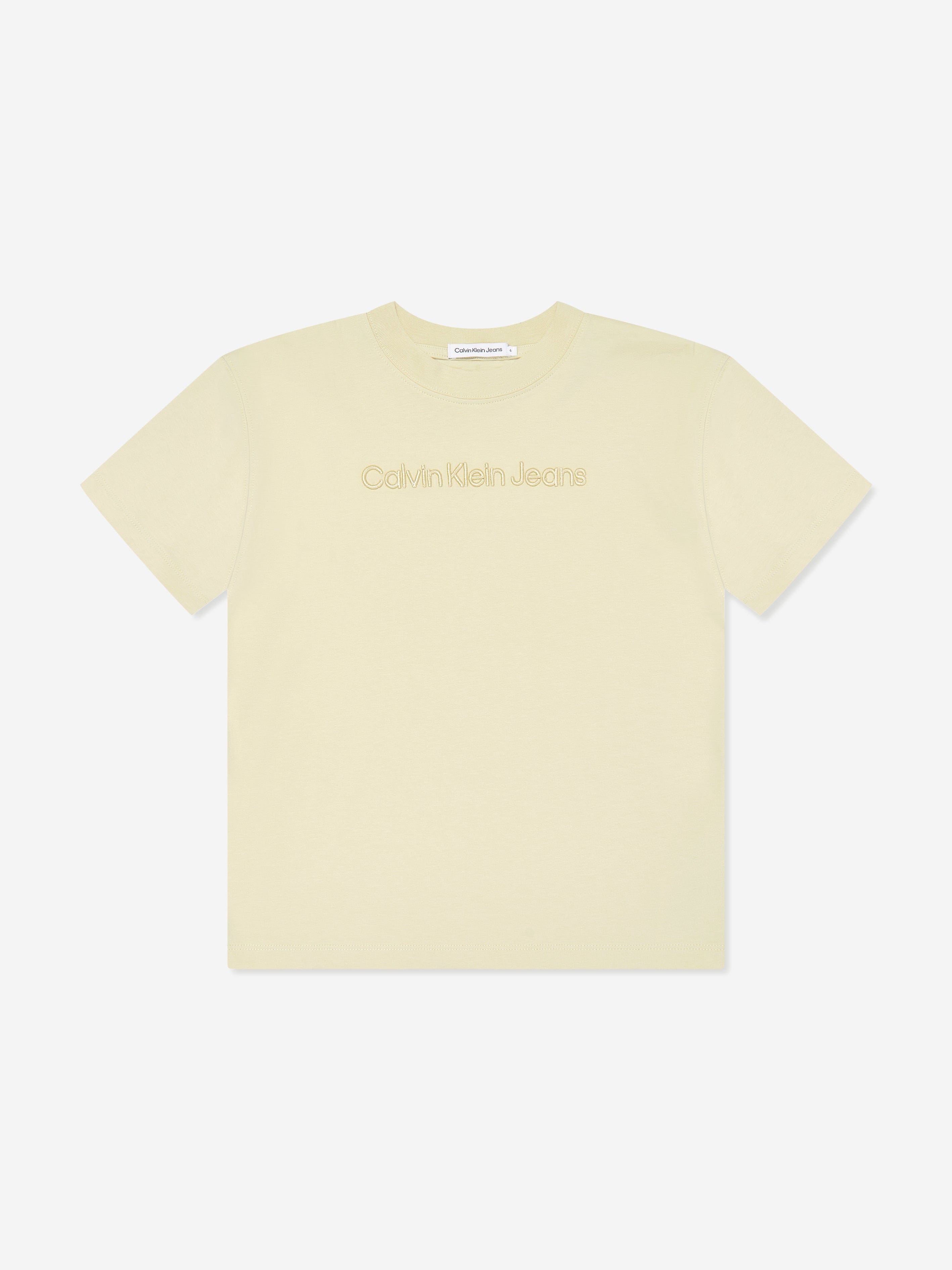 Calvin Klein Boys 3D Raised Embroidered T-Shirt in Beige Outlet Online