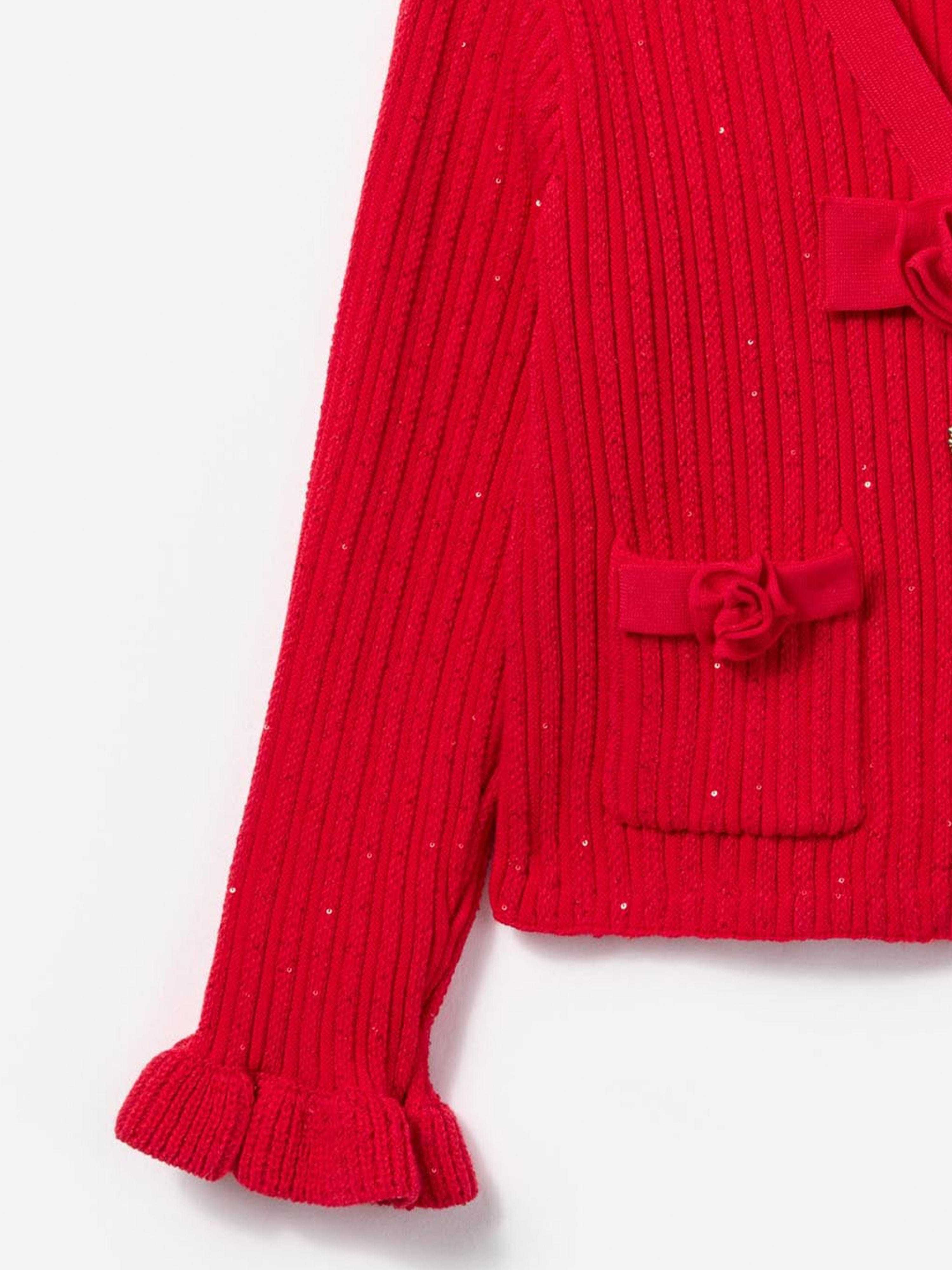 Girls Ribbed Knit Cardigan in Red Free Shipping Pices