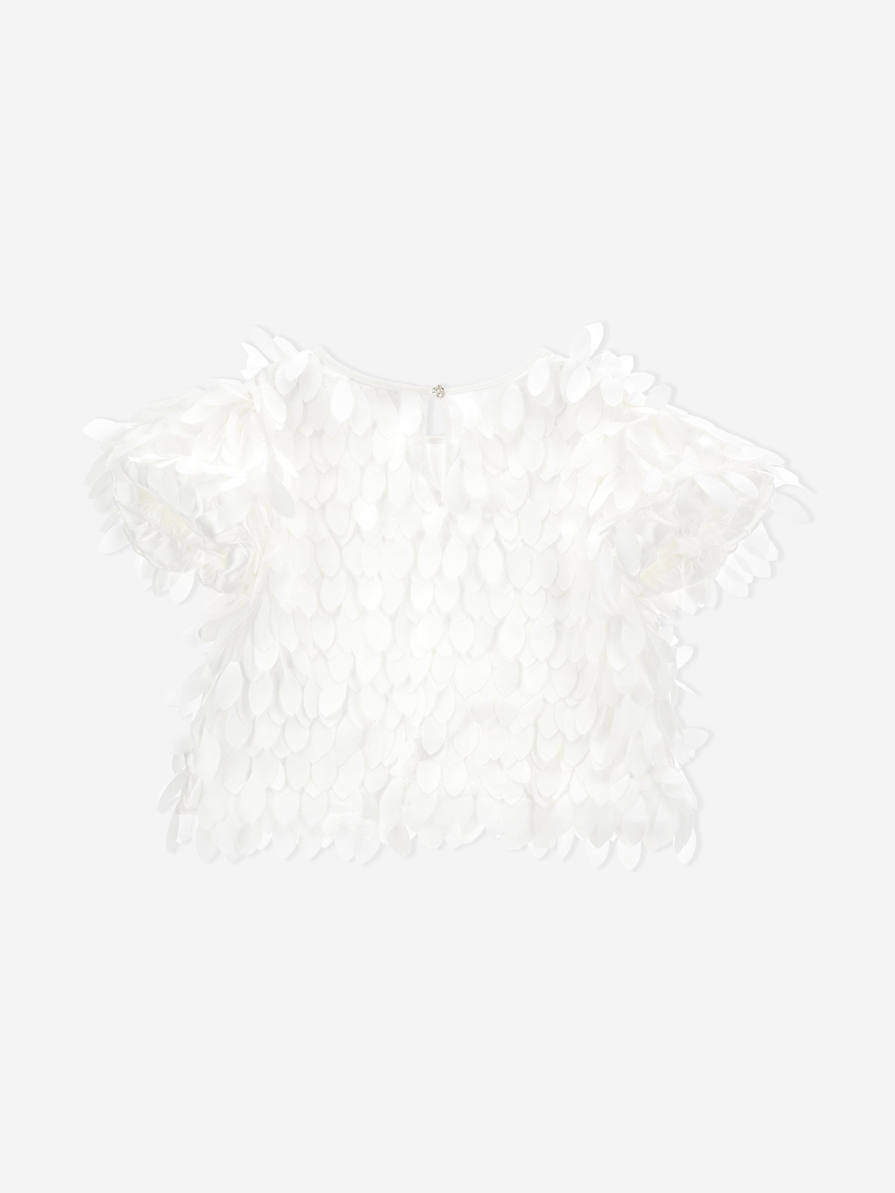Monnalisa Girls Satin Leaf Top in Ivory Buy Sale Online