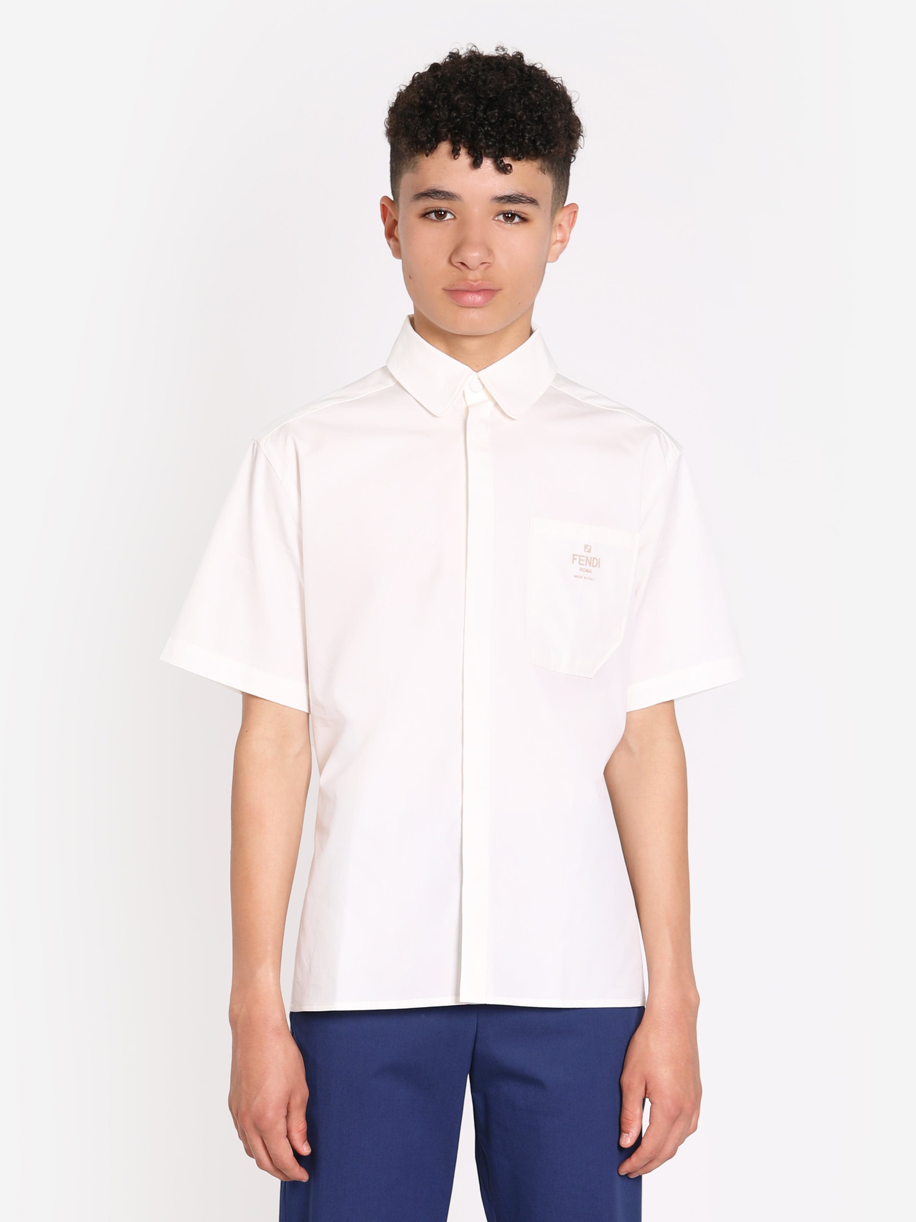 Fendi Boys Short Sleeve Logo Shirt in White Buy Cheap Brand New Unisex