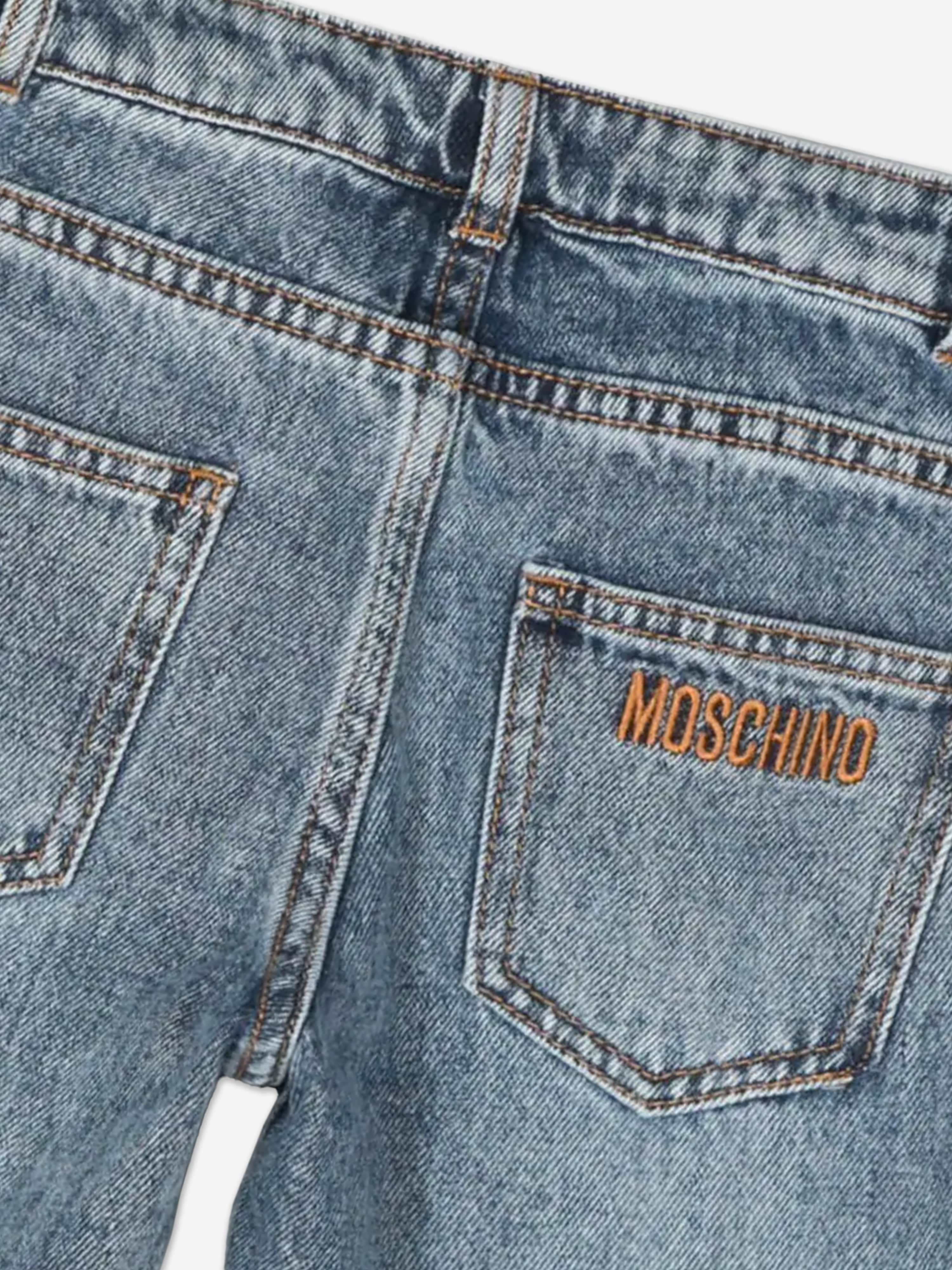 Moschino Kids Vintage Wash Jeans in Blue Clearance Inexpensive
