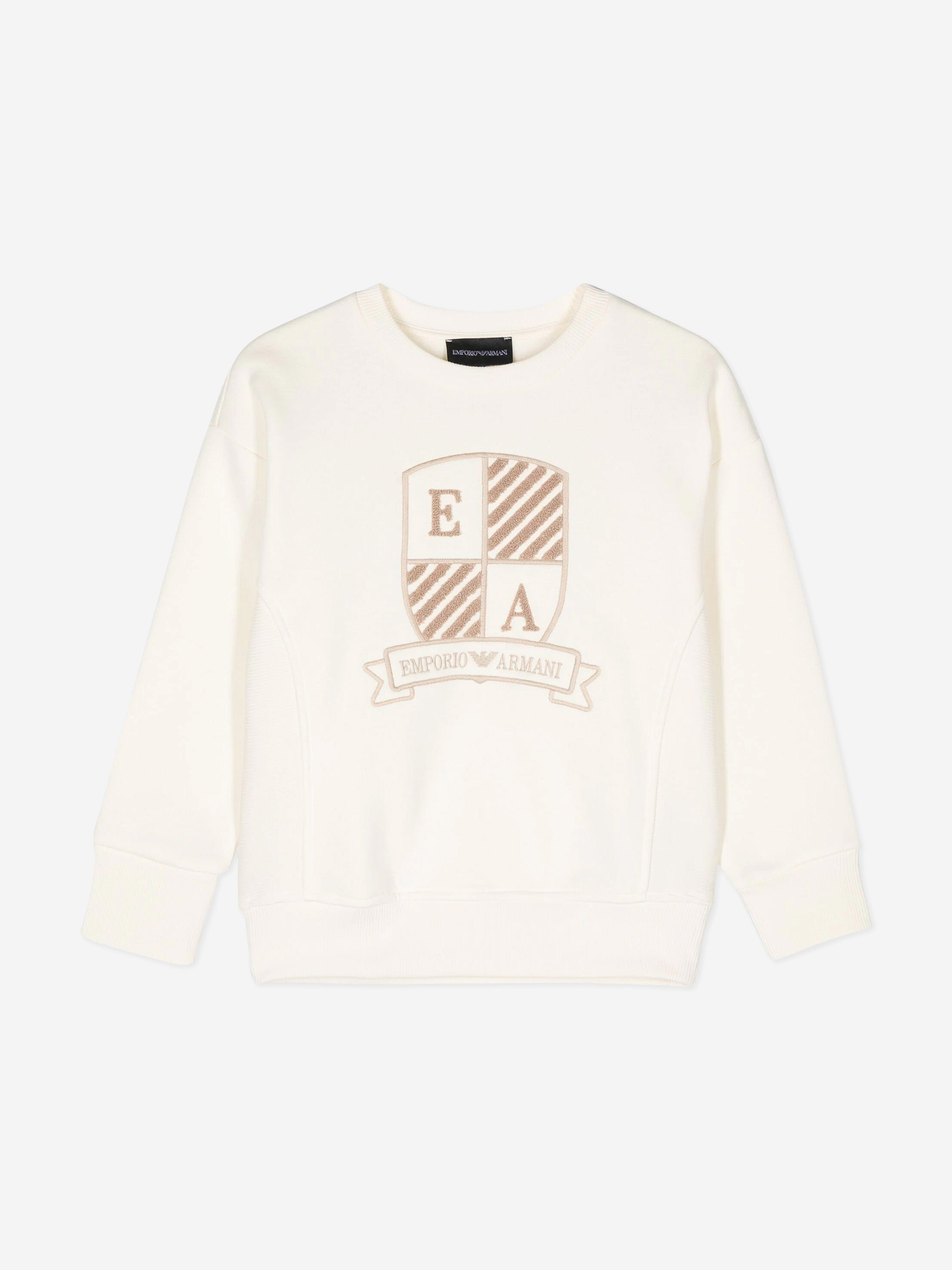 Emporio Armani Boys Logo Sweatshirt in Ivory Outlet Nicekicks