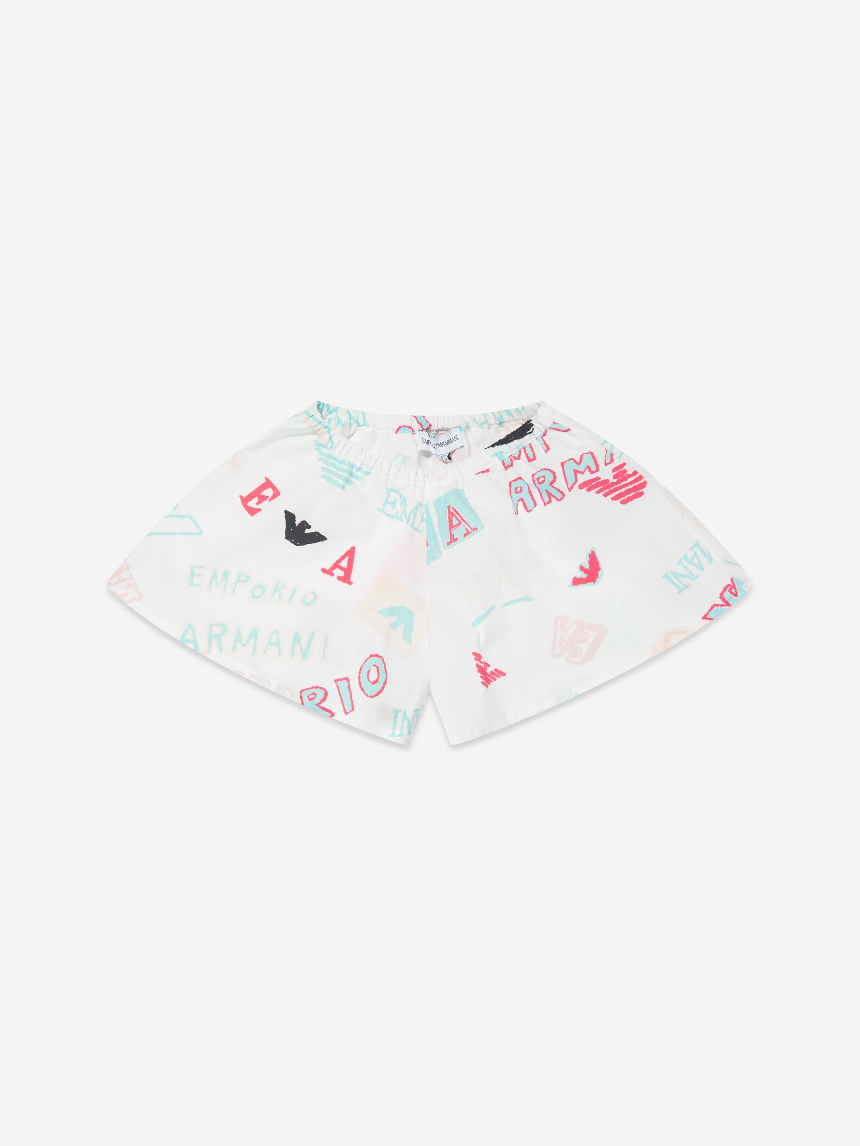 Emporio Armani Baby Girls Logo Print Shorts in White Really For Sale
