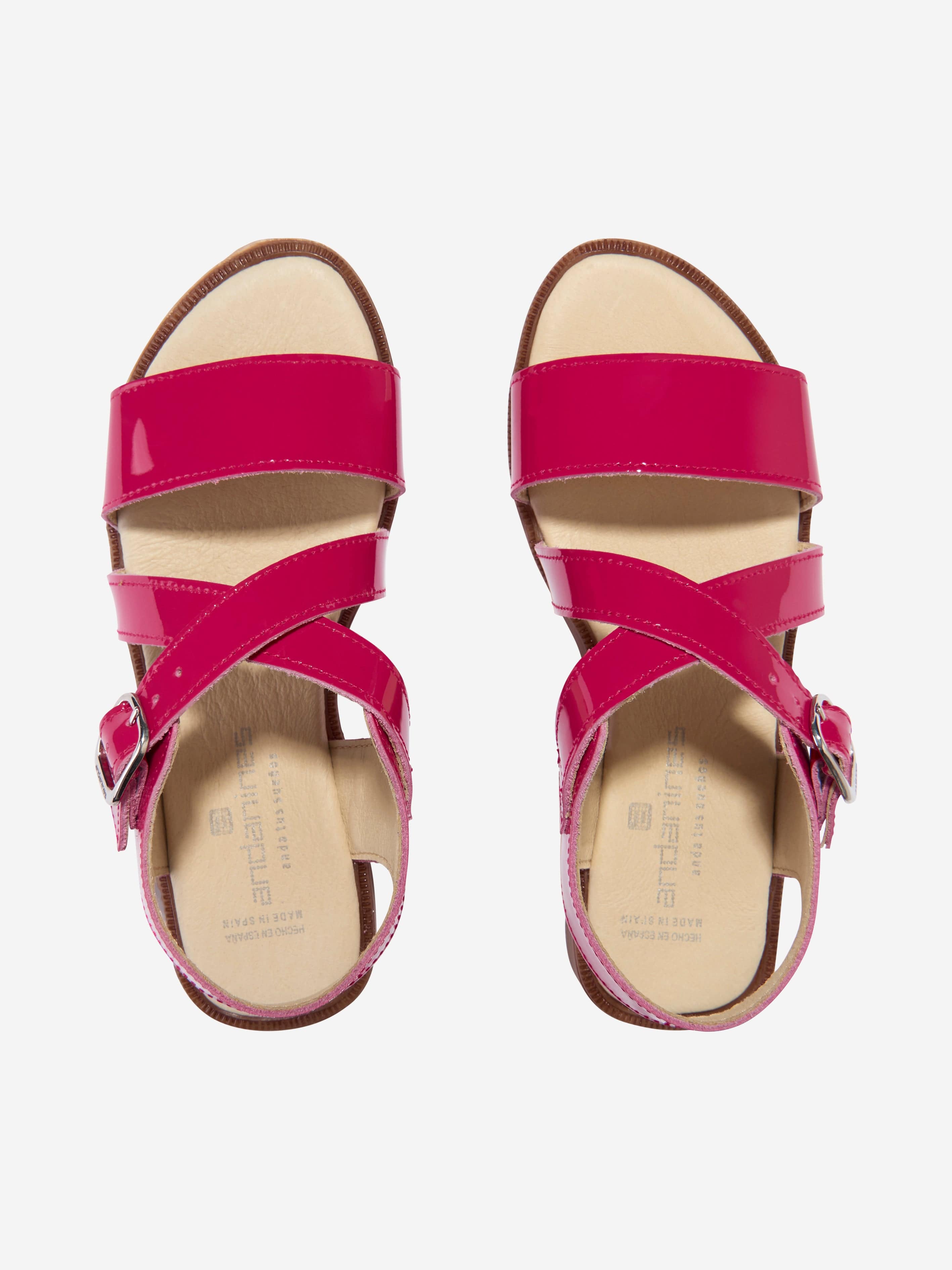 Andanines Girls Patent Leather Cross Over Strap Sandals in Pink Collections For Sale