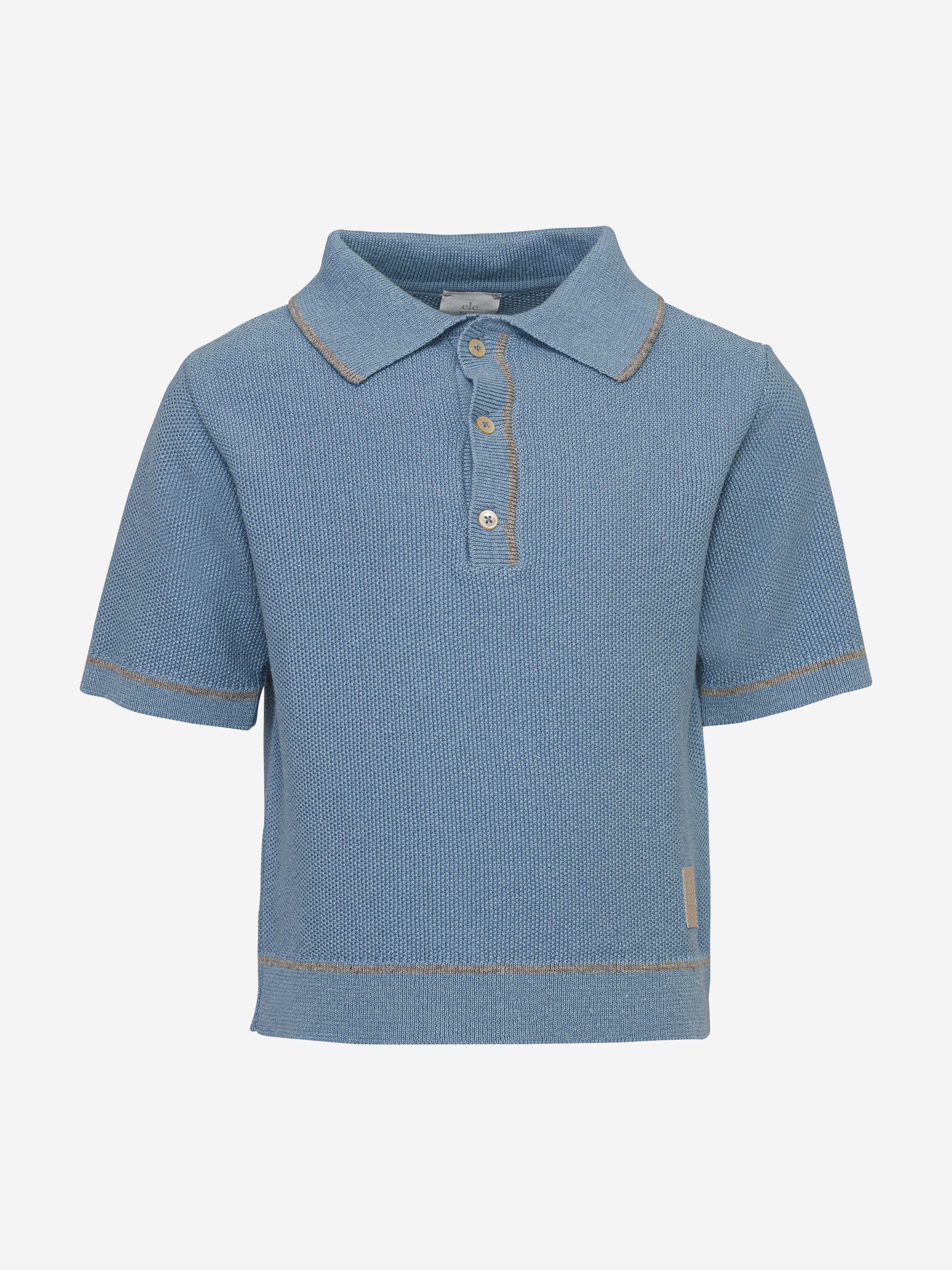 Eleventy Boys Linen Knit Polo Shirt in Blue Free Shipping New Styles