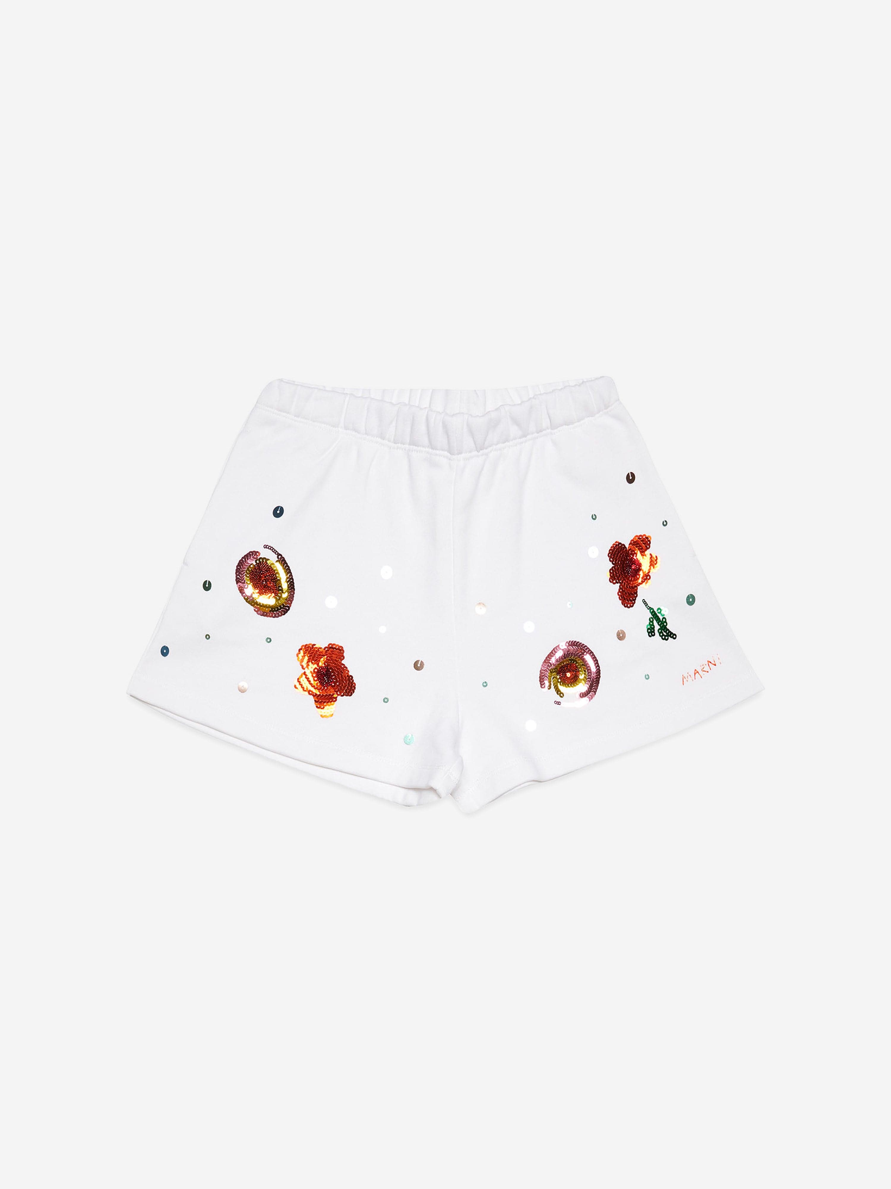 MARNI Girls Embellished Flower Shorts in White Collections Cheap Pice