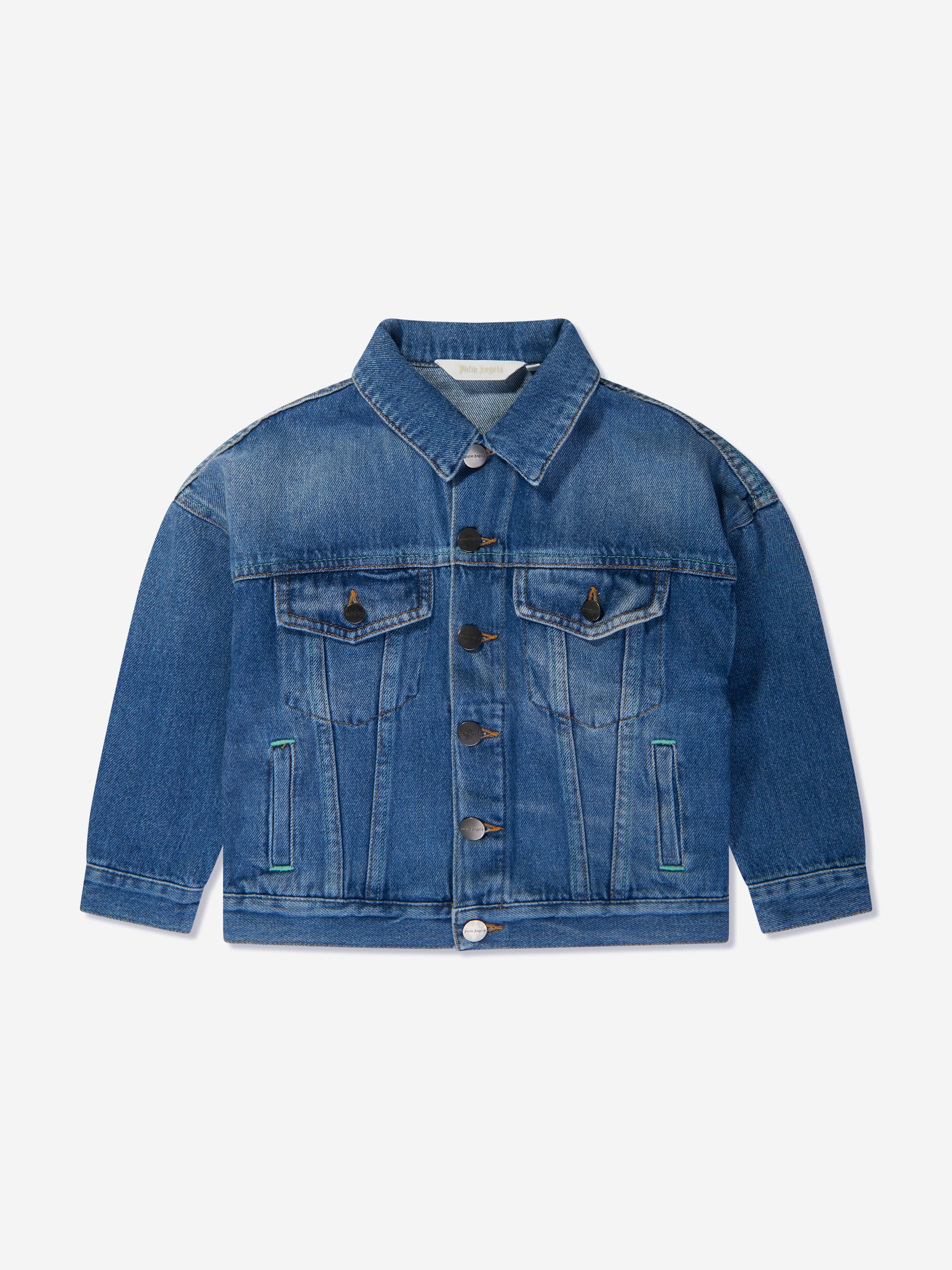 Palm Angels Boys Overlogo Denim Jacket in Blue Cheap Sale Low Pice Fee Shipping