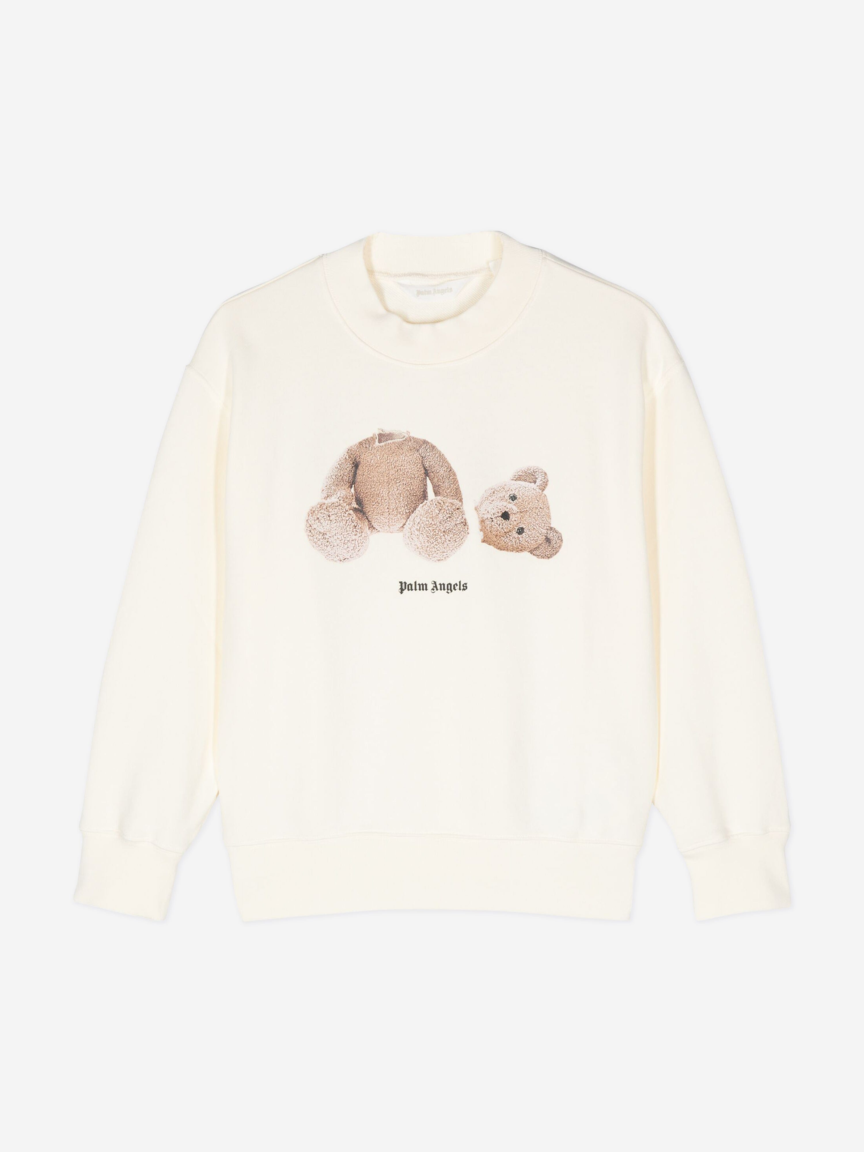Palm Angels Kids Bear Crewneck Sweatshirt in Ivory Free Shipping Fashion Style