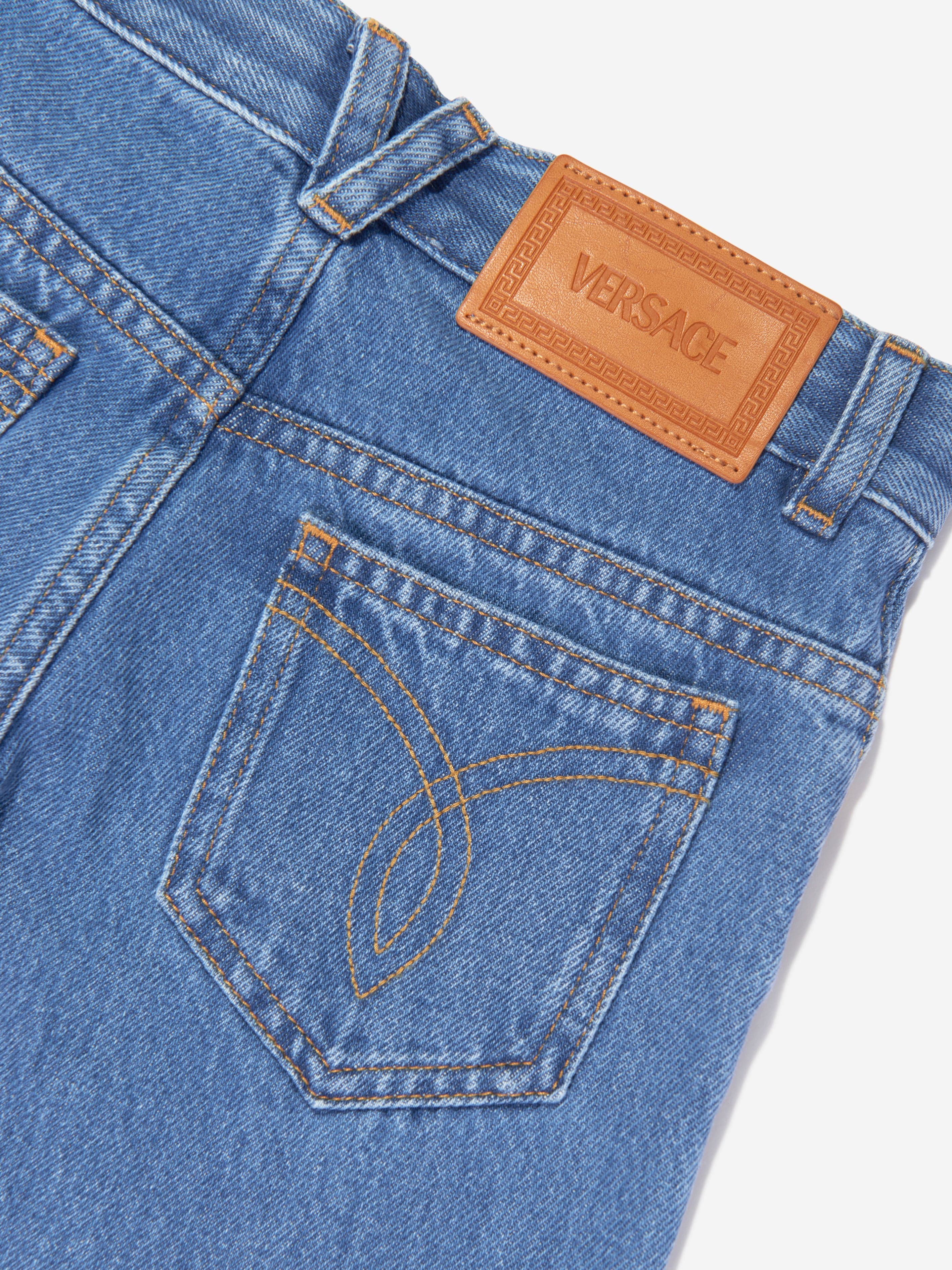 Versace Boys Washed Denim Regular Jeans in Blue Clearance Free Shipping
