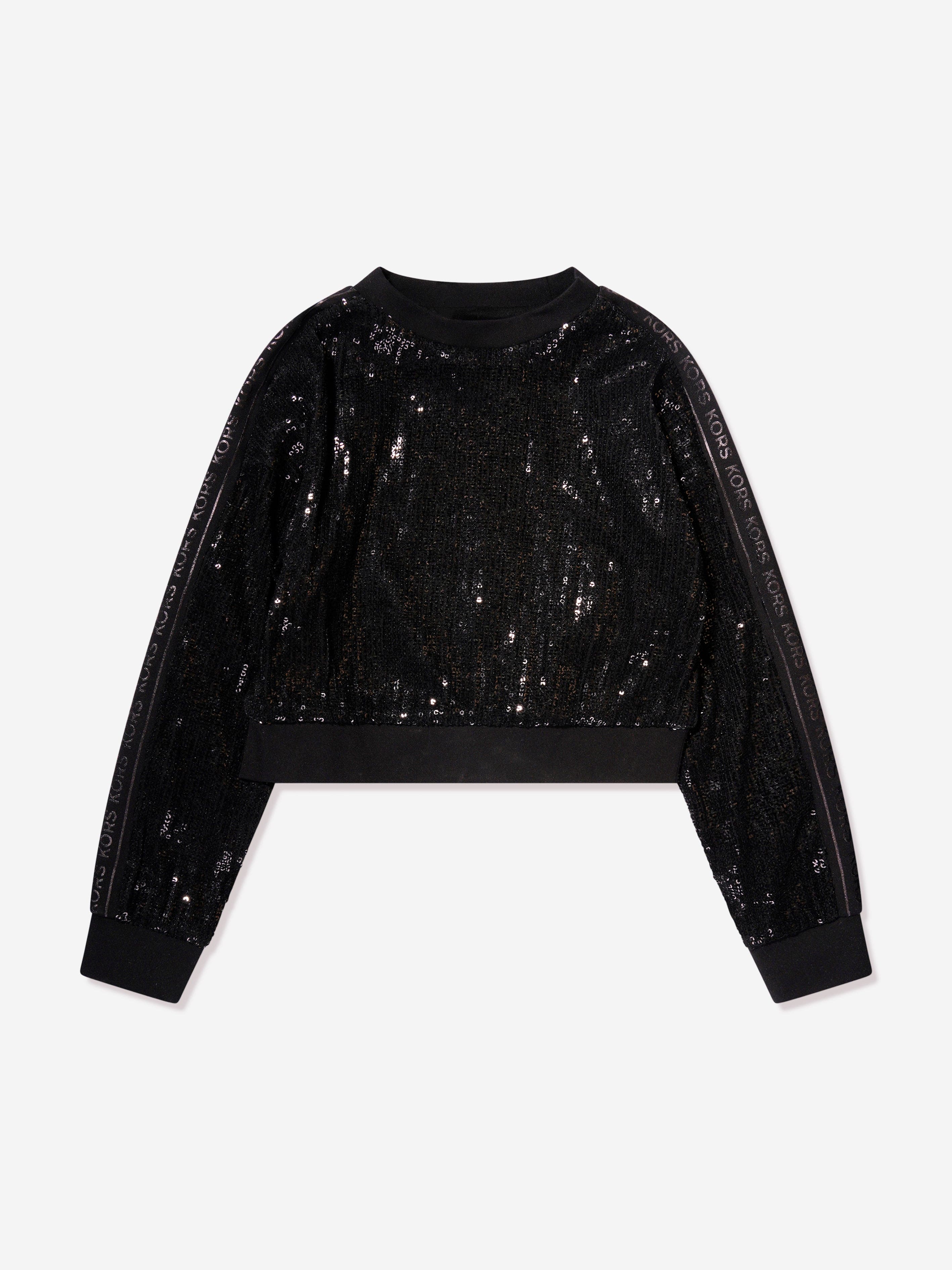 Michael Kors Girls Sequin Sweatshirt in Black Sale Authentic