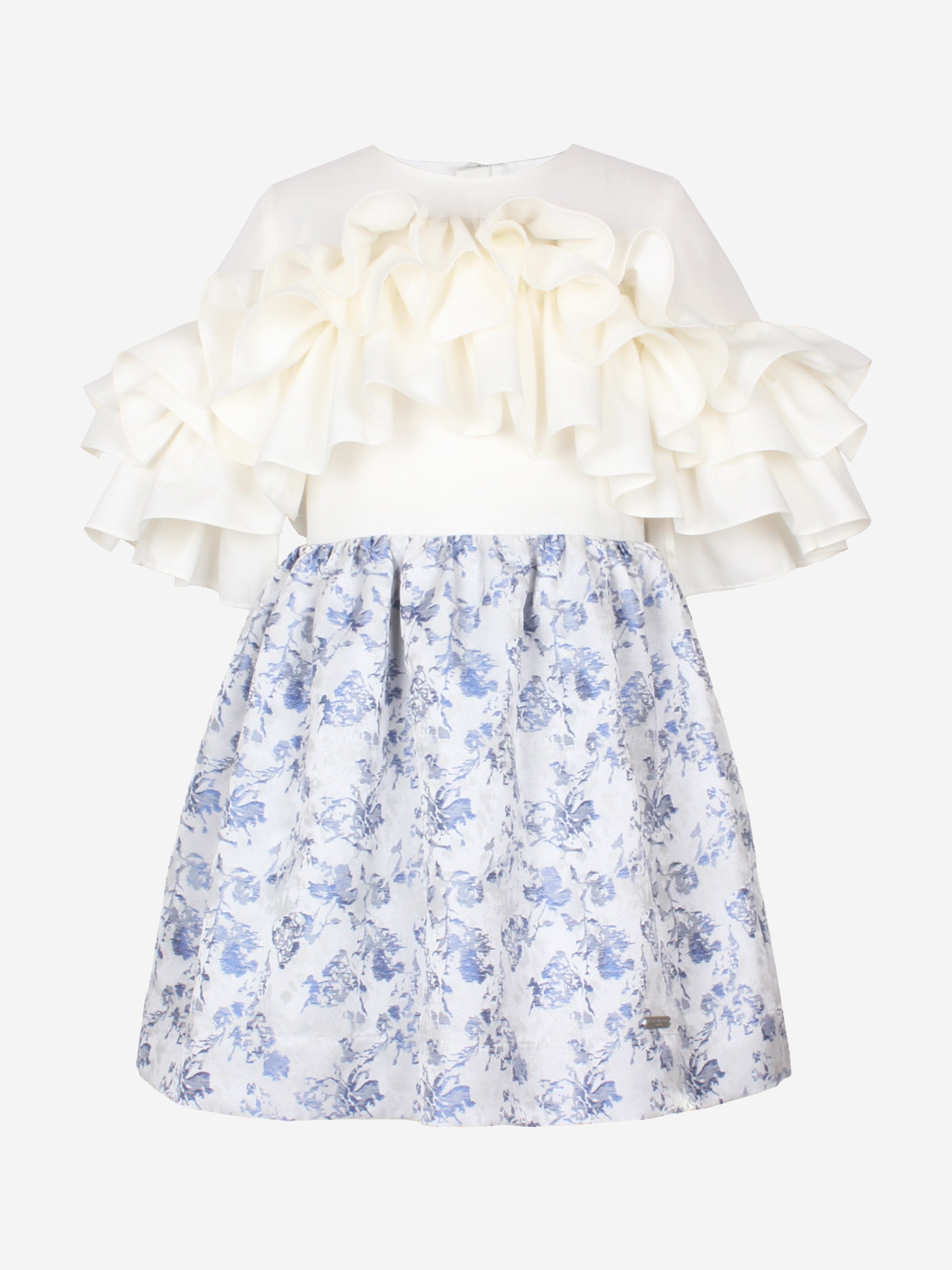 Girls Floral Jacquard Flutterby Ruffle Dress In Blue Footlocker Finishline For Sale