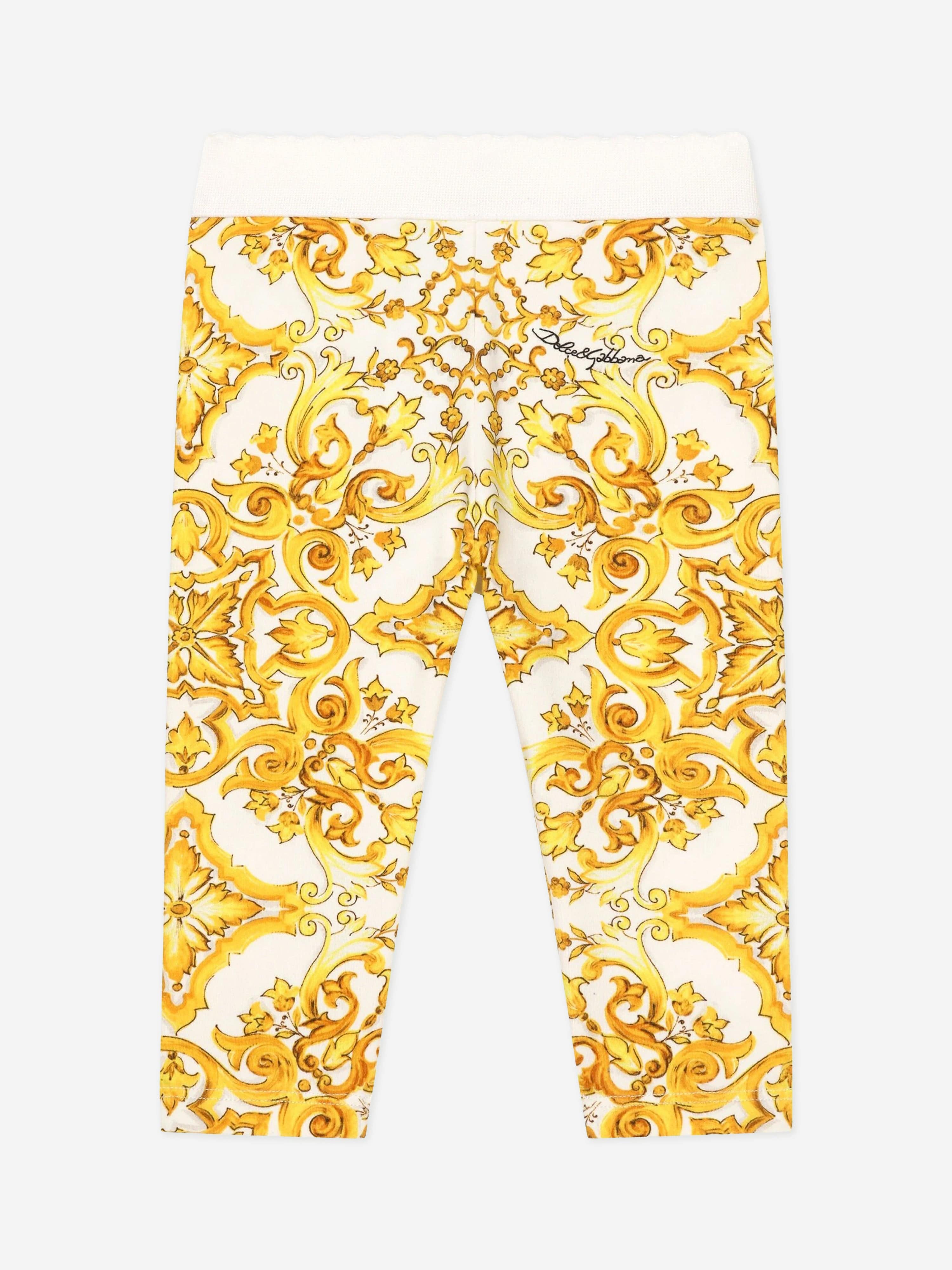 Dolce & Gabbana Baby Girls Maiolica Print Leggings in Yellow Clearance For Nice
