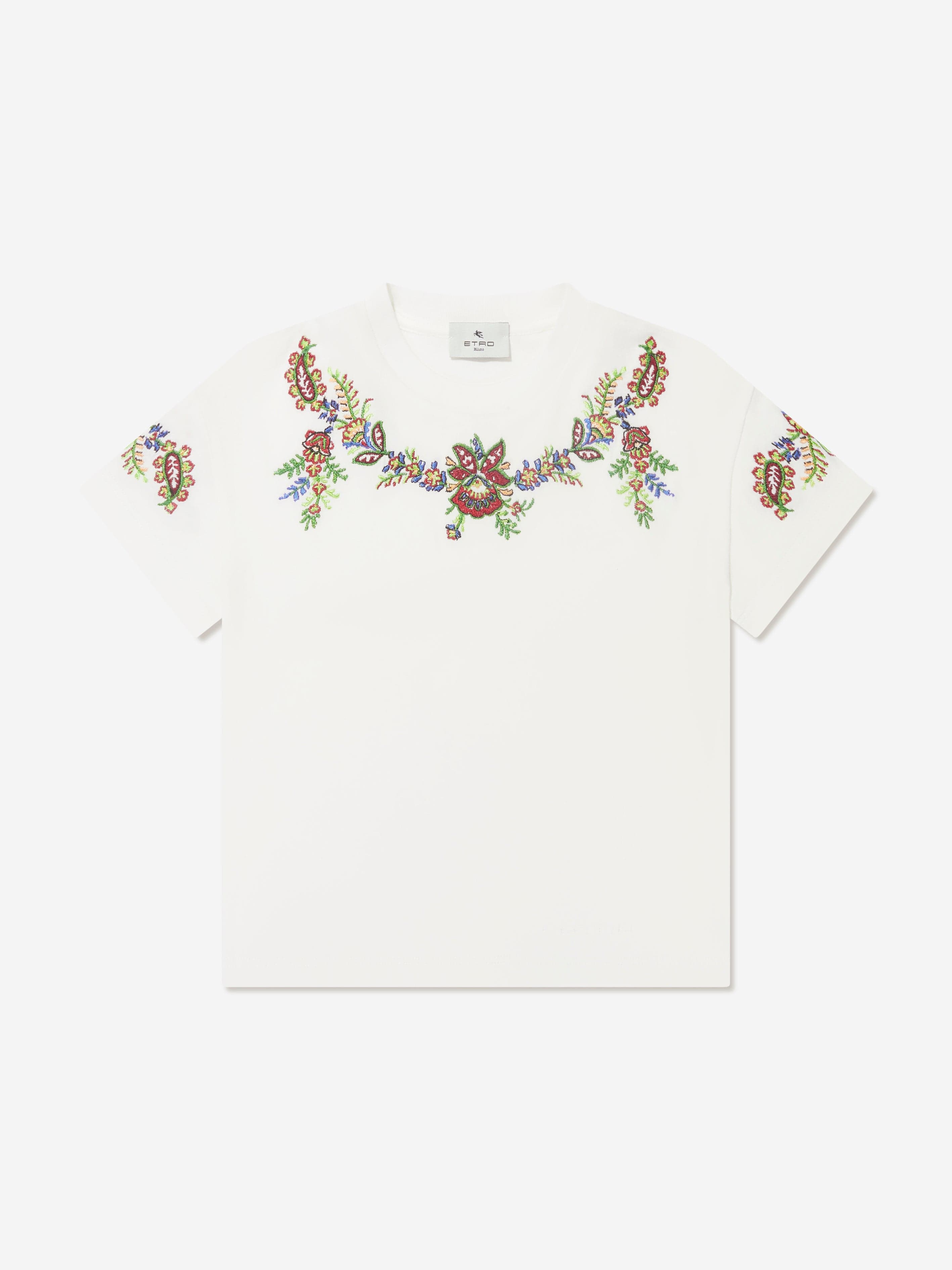 Etro Girls Floral Print T-Shirt in Ivory Big Discount For Sale