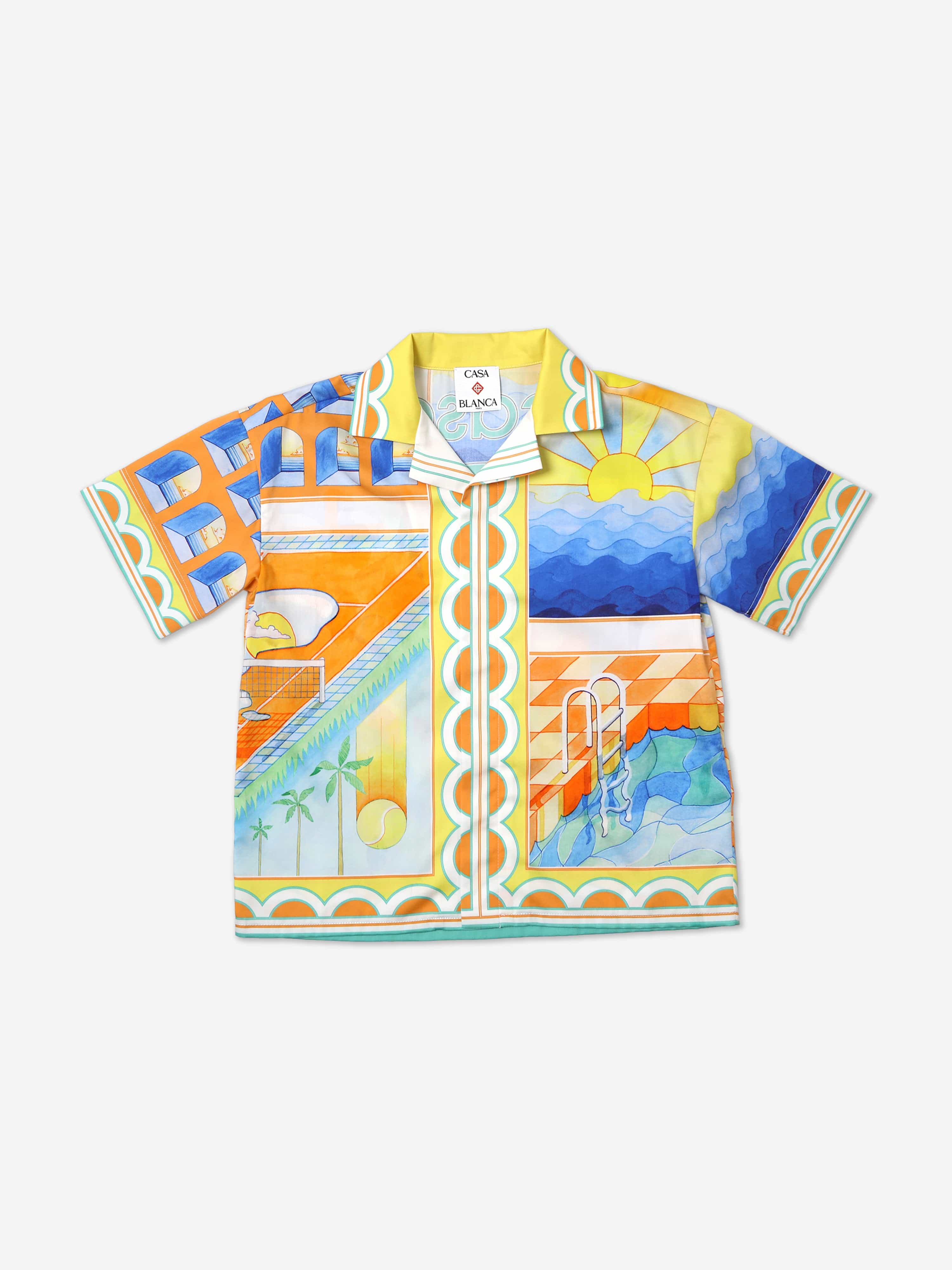 Casablanca Boys Surreal Pool Cuban Collar Shirt in Multicolour Clearance Get To Buy