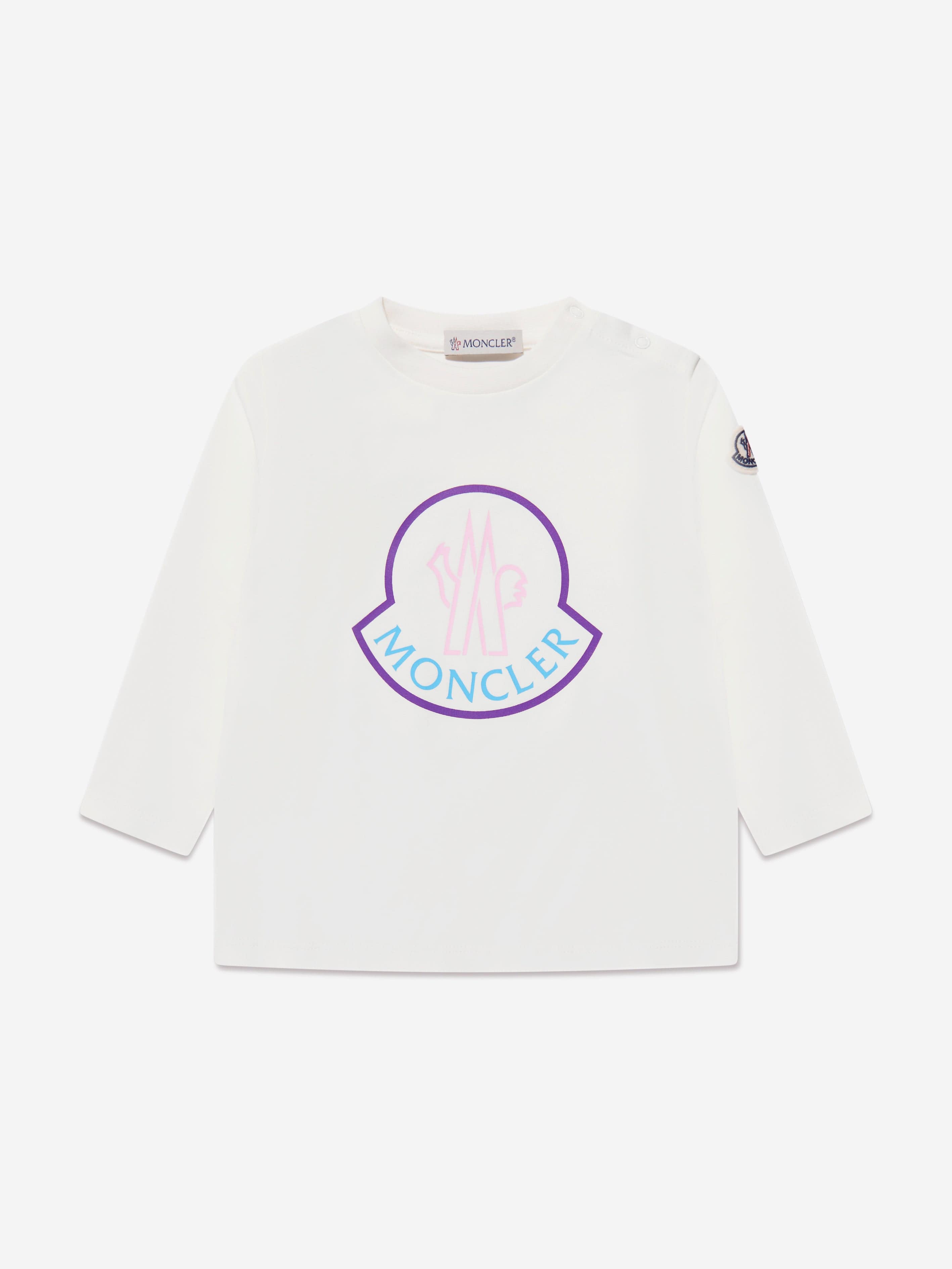Moncler Enfant Baby Girls Long Sleeve Logo T-Shirt in Ivory Best Wholesale Sale Online