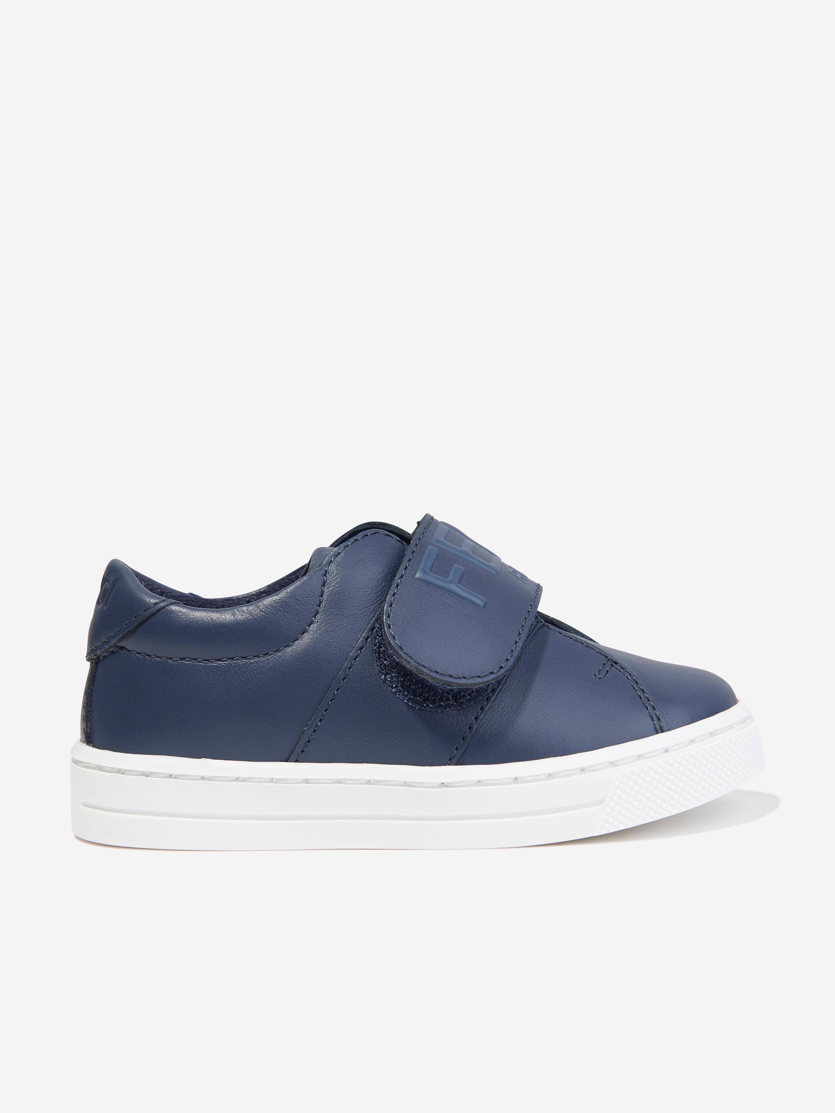 Fendi Kids Leather Logo Trainers in Navy Eastbay Online