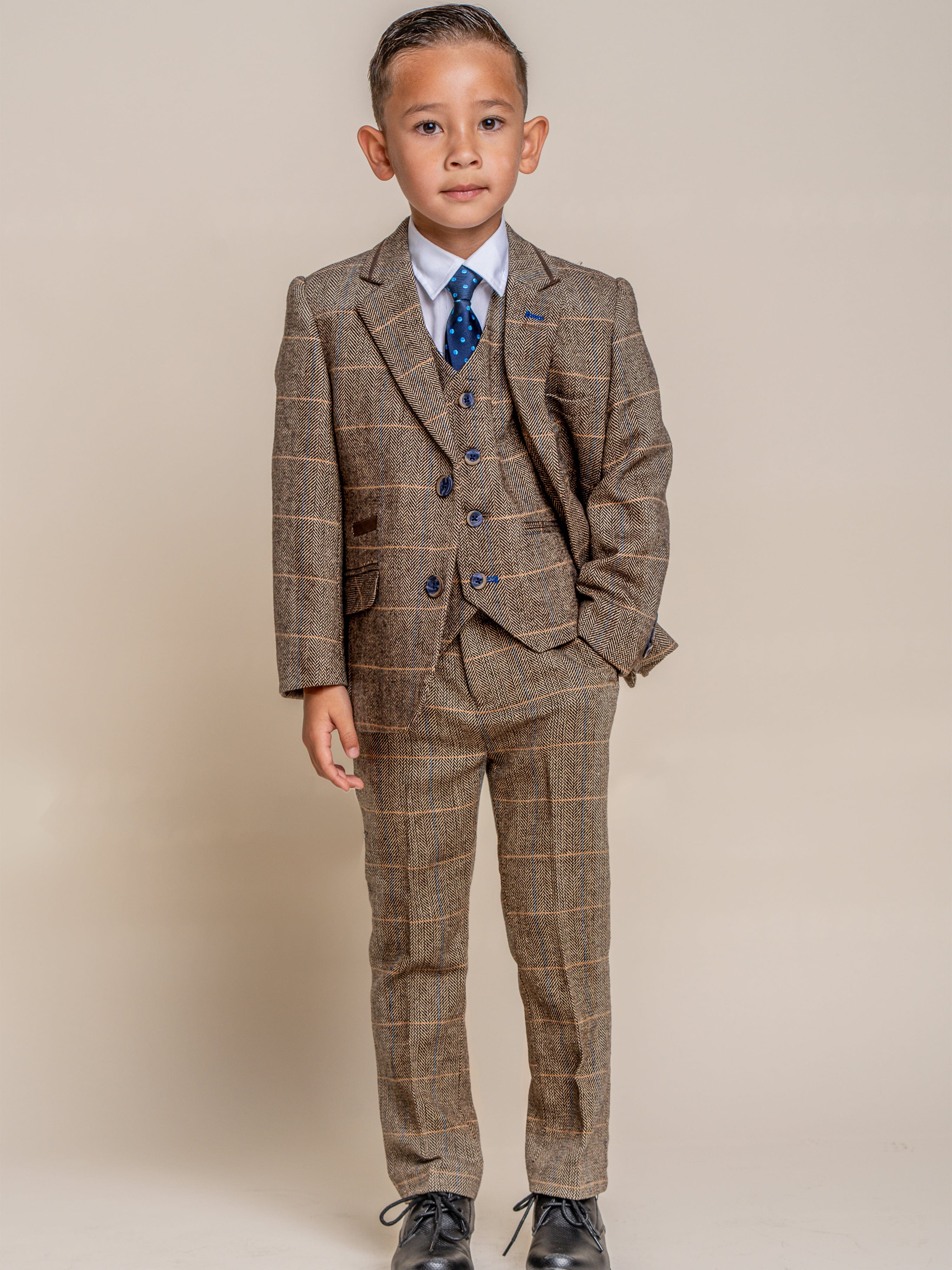 House Of Cavani Boys Albert Tweed Check Suit in Brown Sale Best