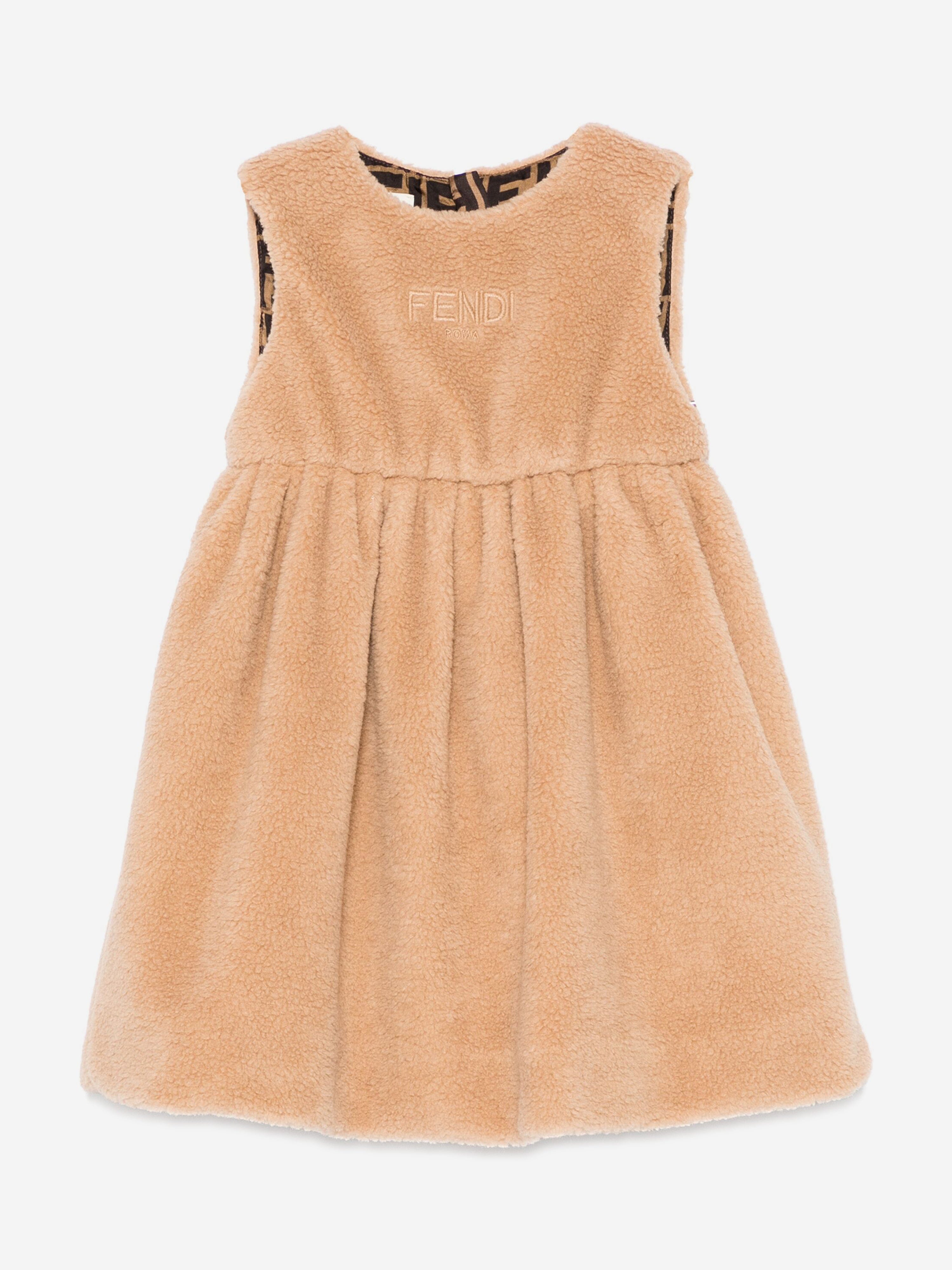 Fendi Baby Girls Teddy Fleece Dress in Beige Free Shipping Get Authentic