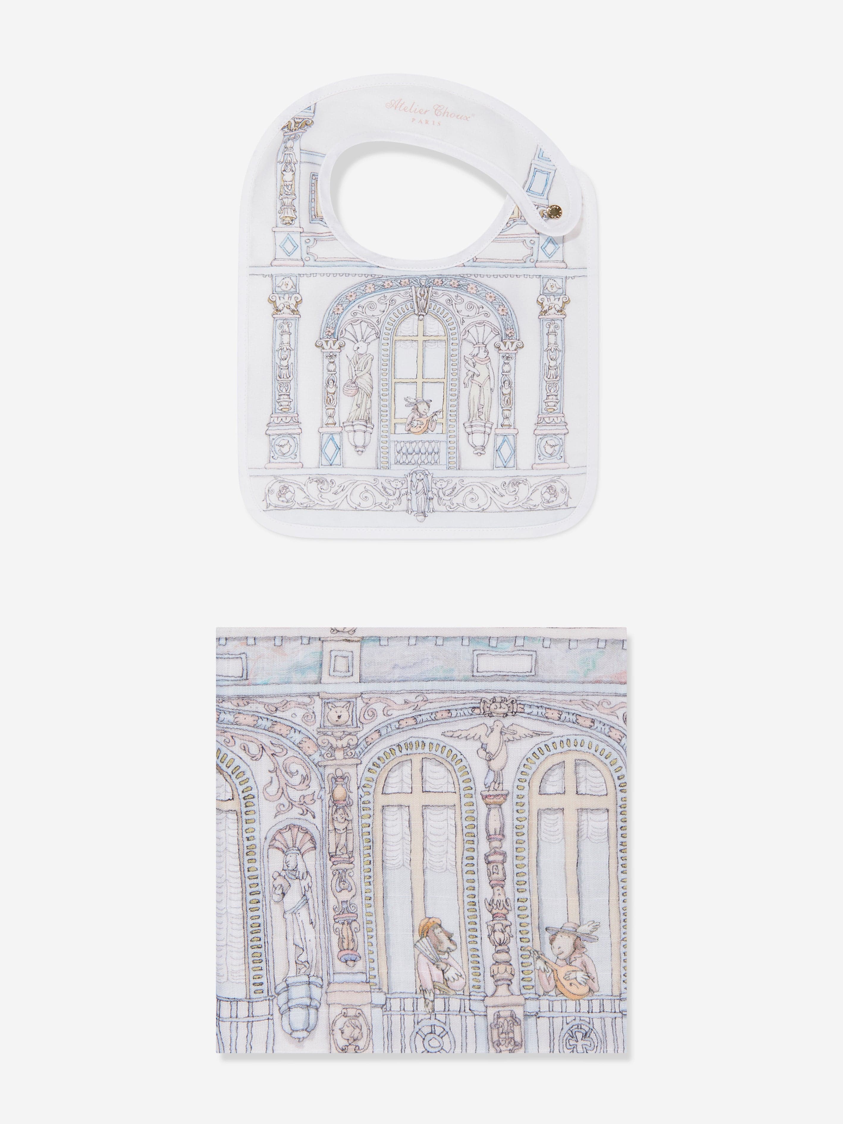 Atelier Choux Baby Chteau Choux Carr¨¦ and Satin Bibs Set in Multicolour Cheap Sale Finishline