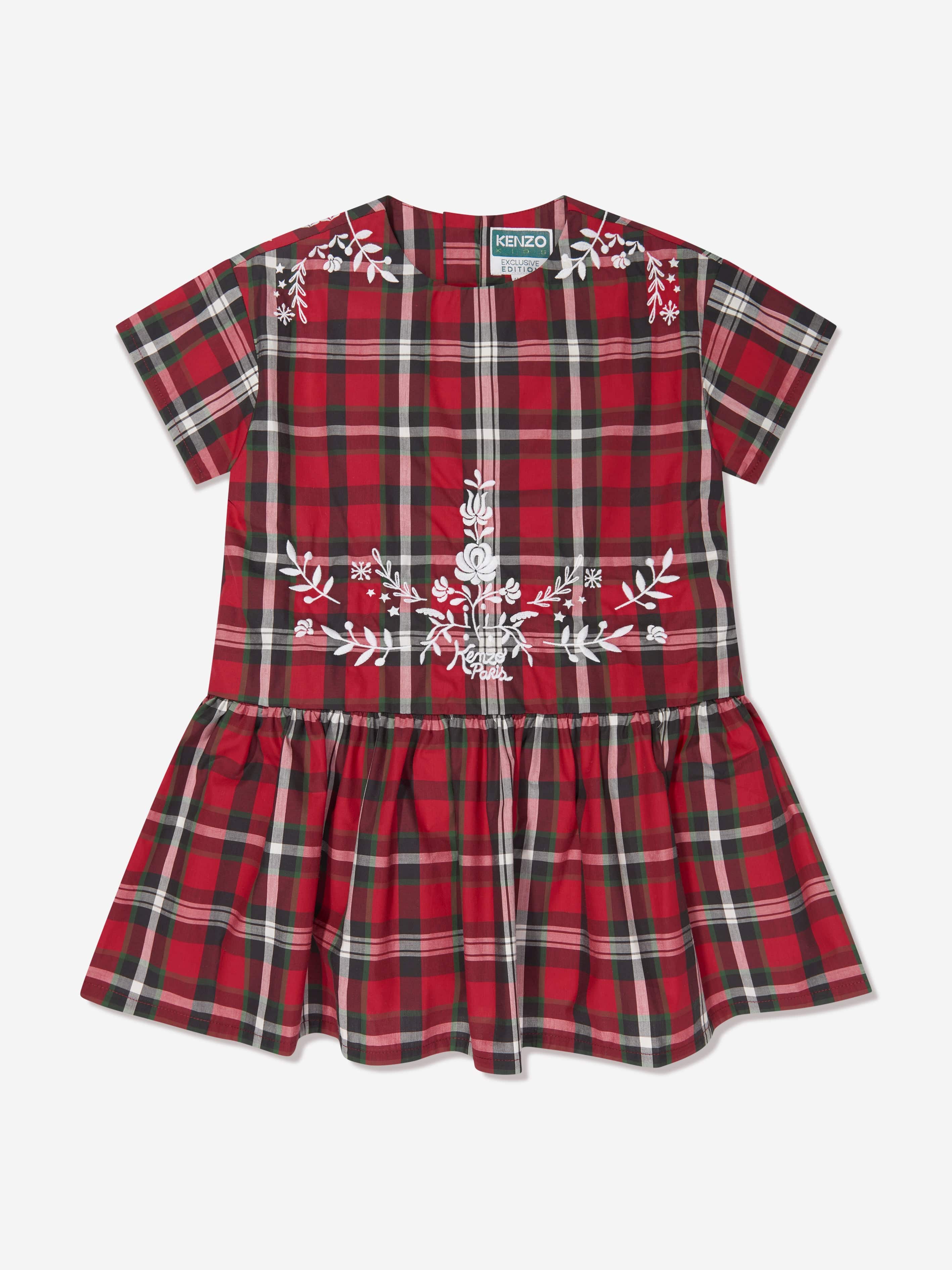 KENZO Girls Checked Embroidered Dress in Red Sale Best
