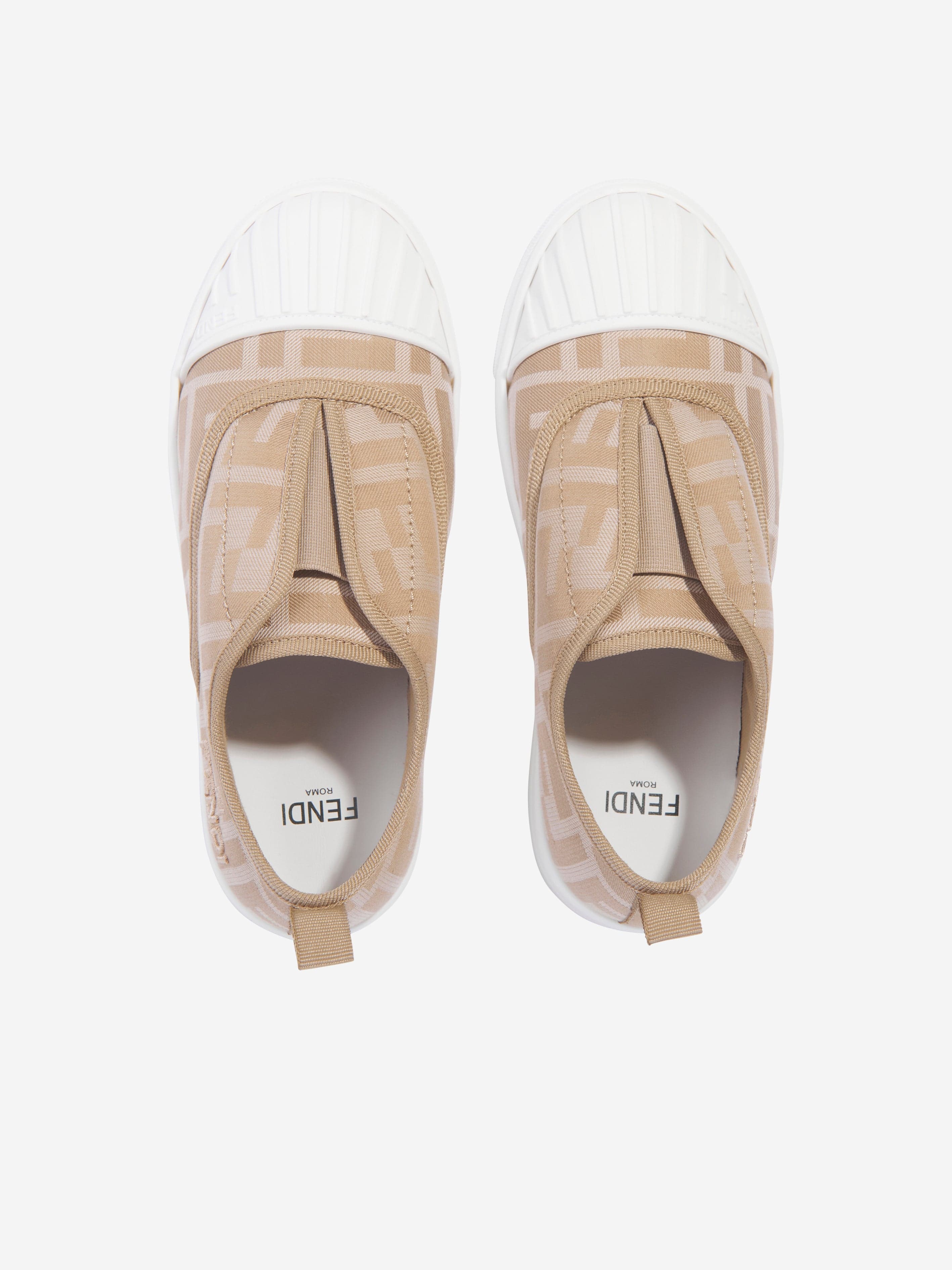 Fendi Kids FF Logo Trainers in Beige Clearance Amazon