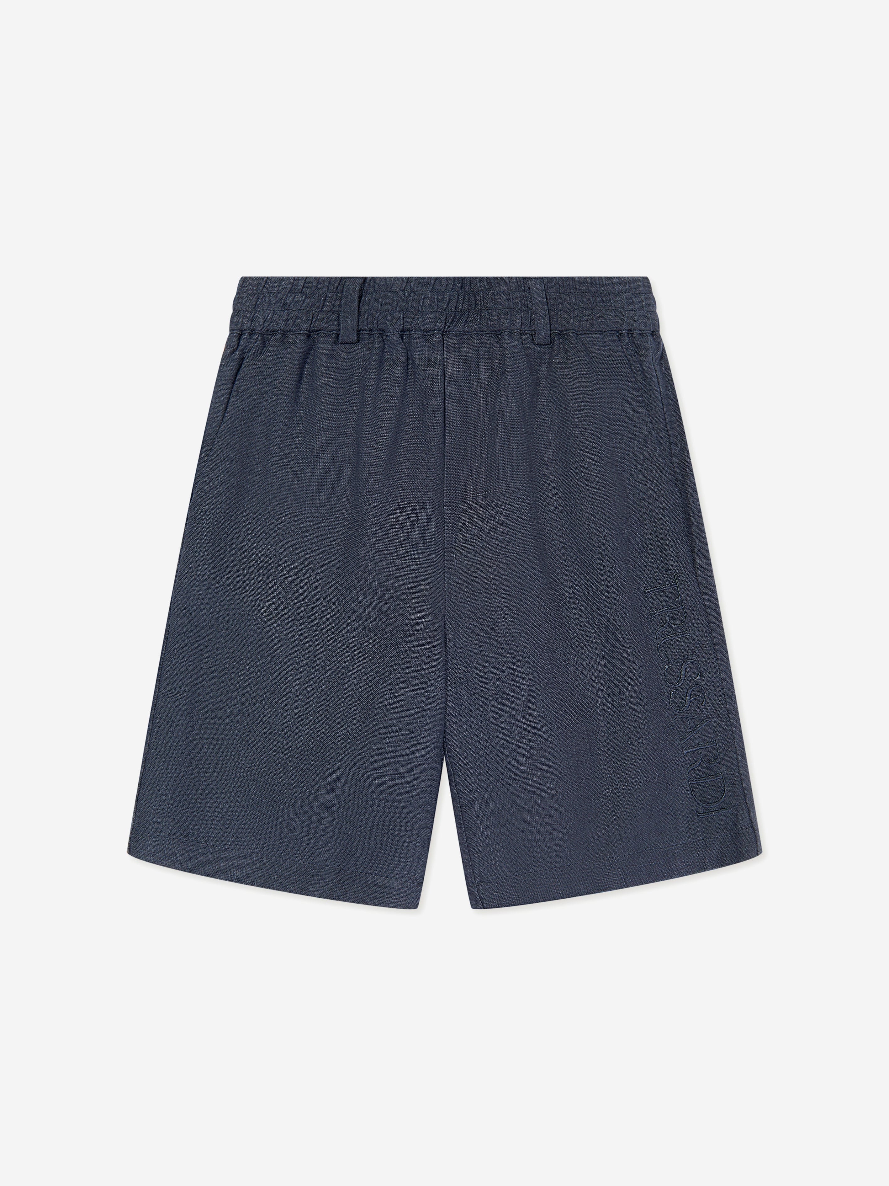 Trussardi Boys Nauta Linen Bermuda Shorts in Blue For Nice Online