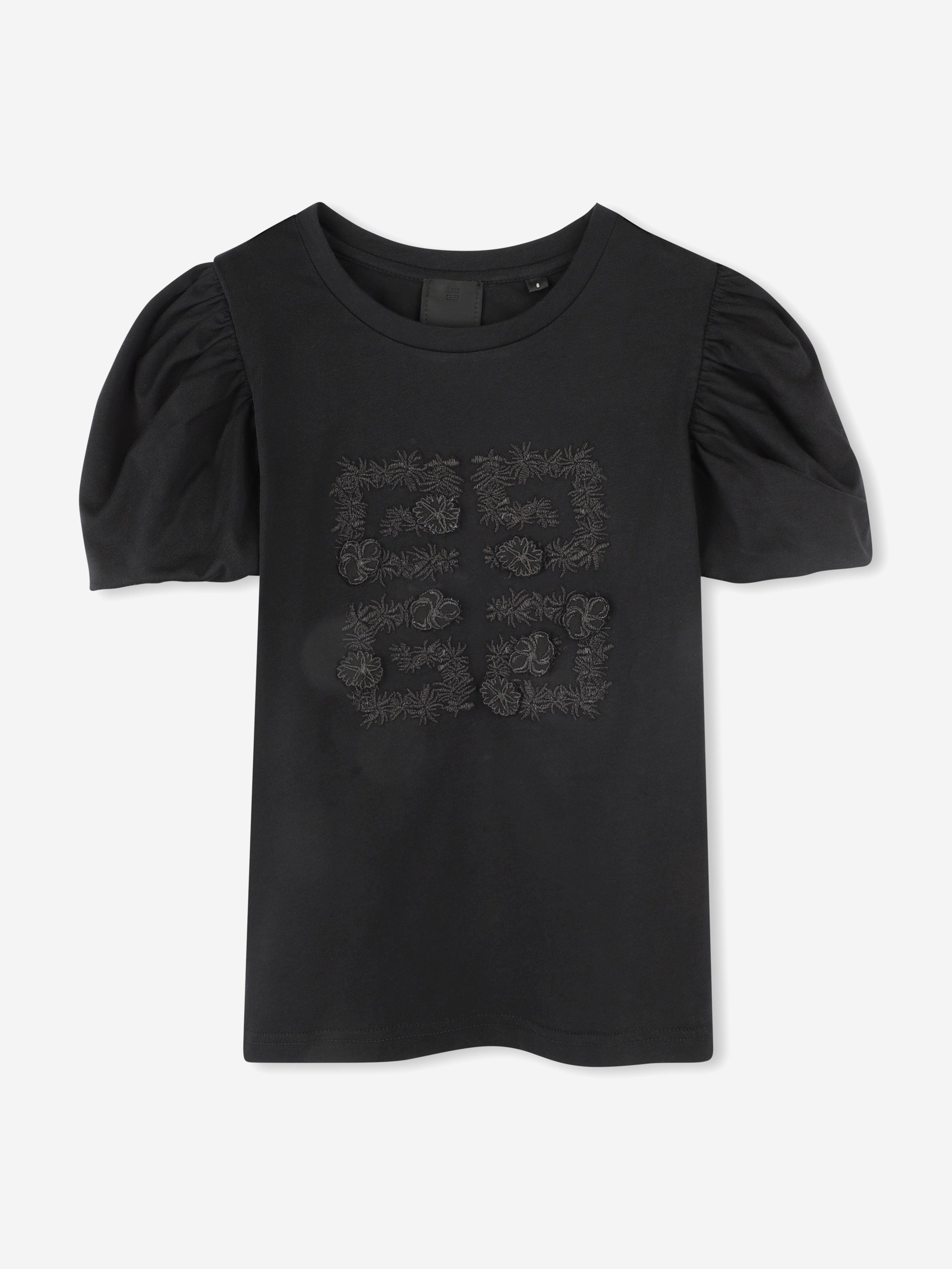 Girls Puff Sleeve Logo T-Shirt in Black Supply Cheap Pice