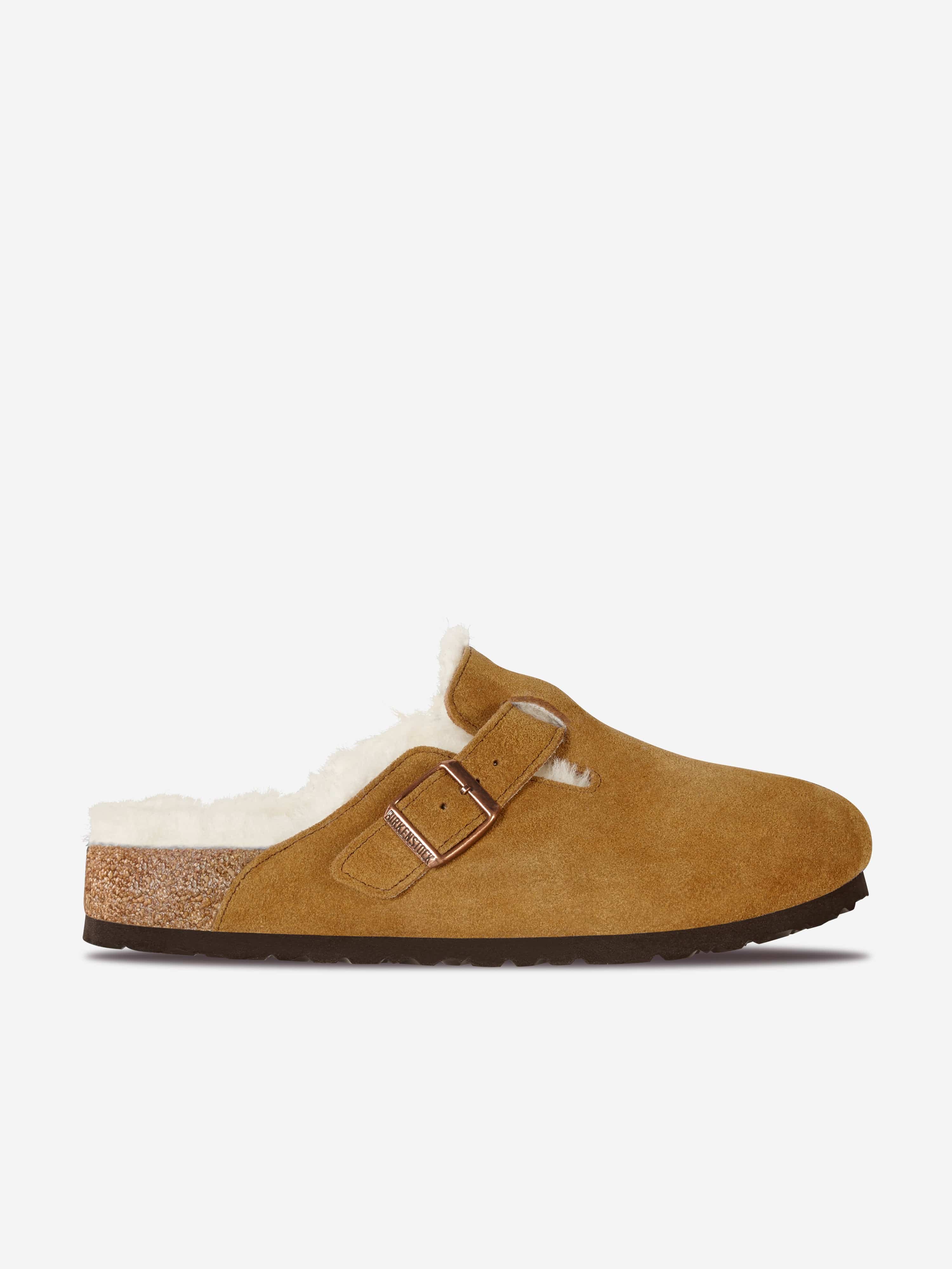 BIRKENSTOCK Boys Boston Shearling Suede Clogs in Brown Clearance Cost