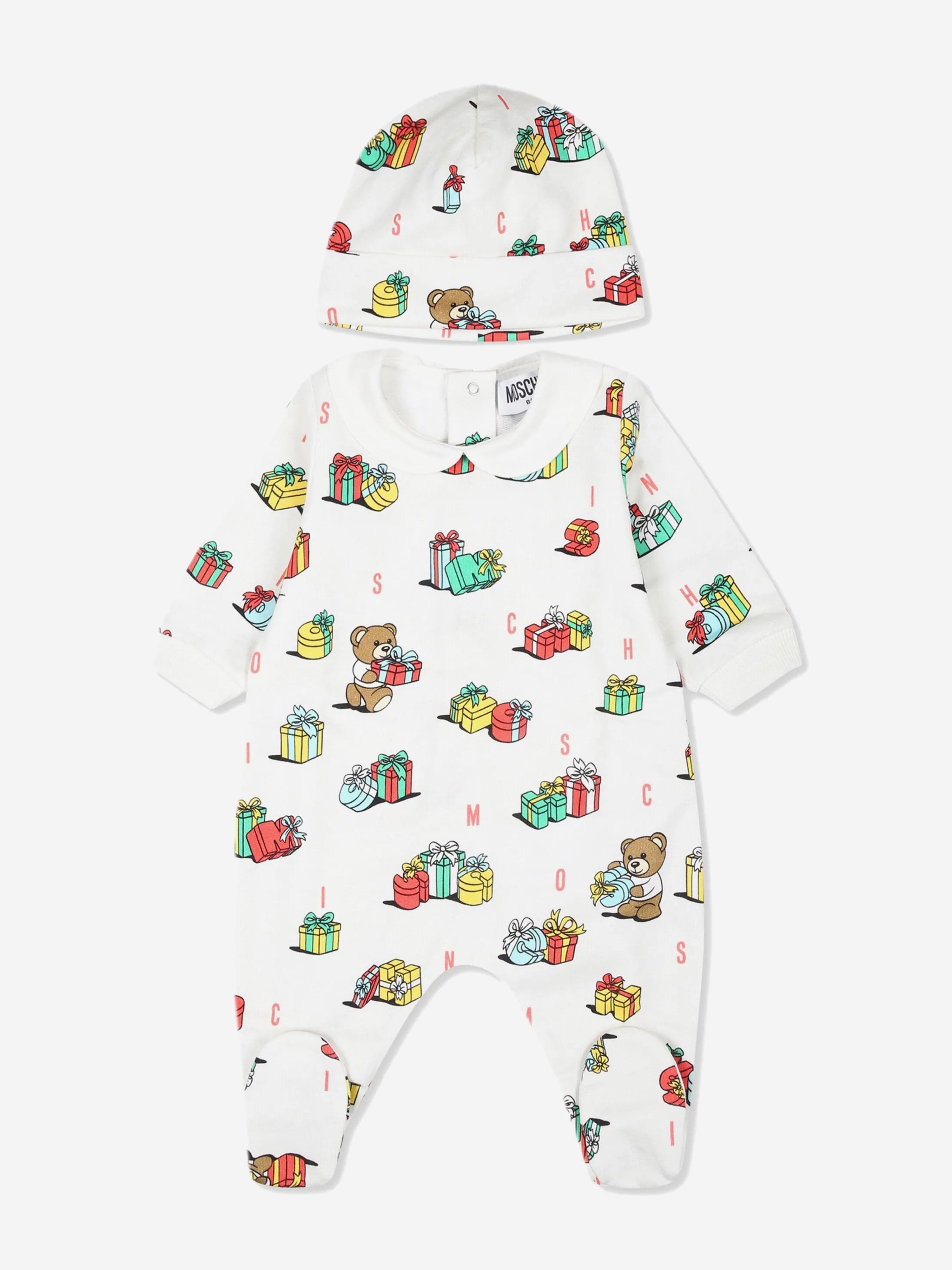 Moschino Baby Xmas Bear Babygrow and Hat Gift Set in Ivory Online Shop From China