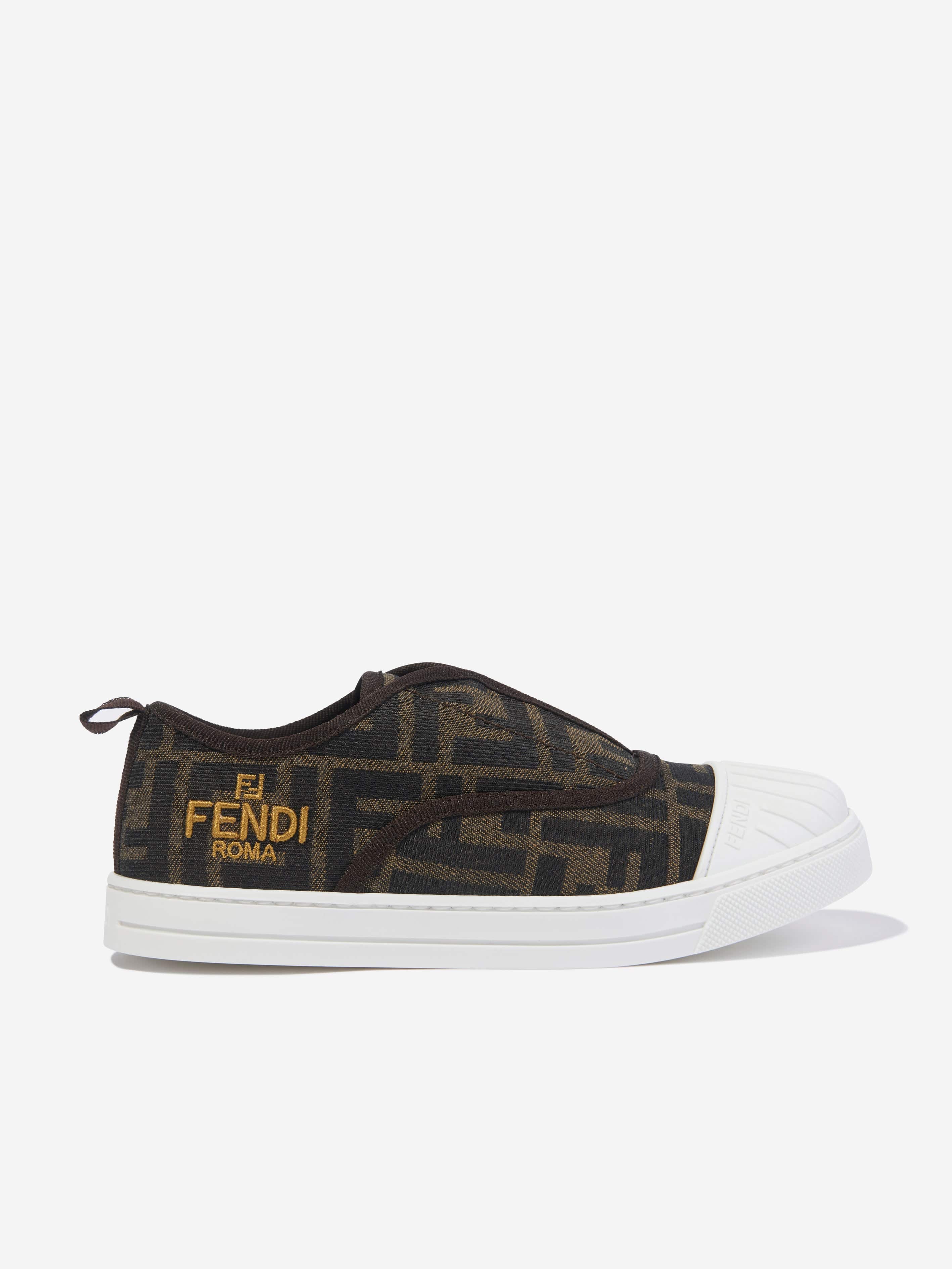 Fendi Kids FF Logo Trainers in Brown Clearance Big Sale
