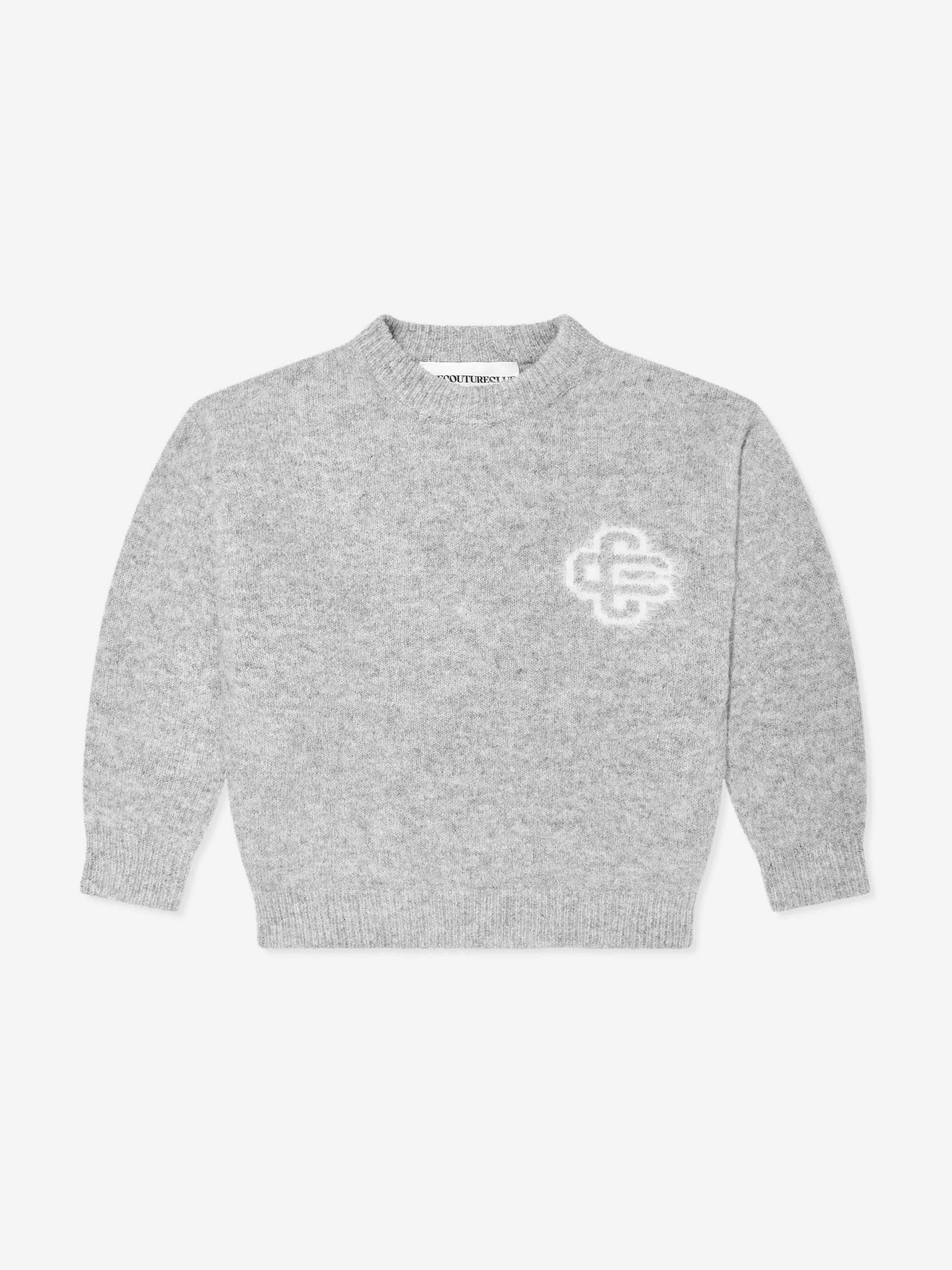The Couture Club Kids Fluffy Knit Emblem Jumper in Grey Official Site Sale Online