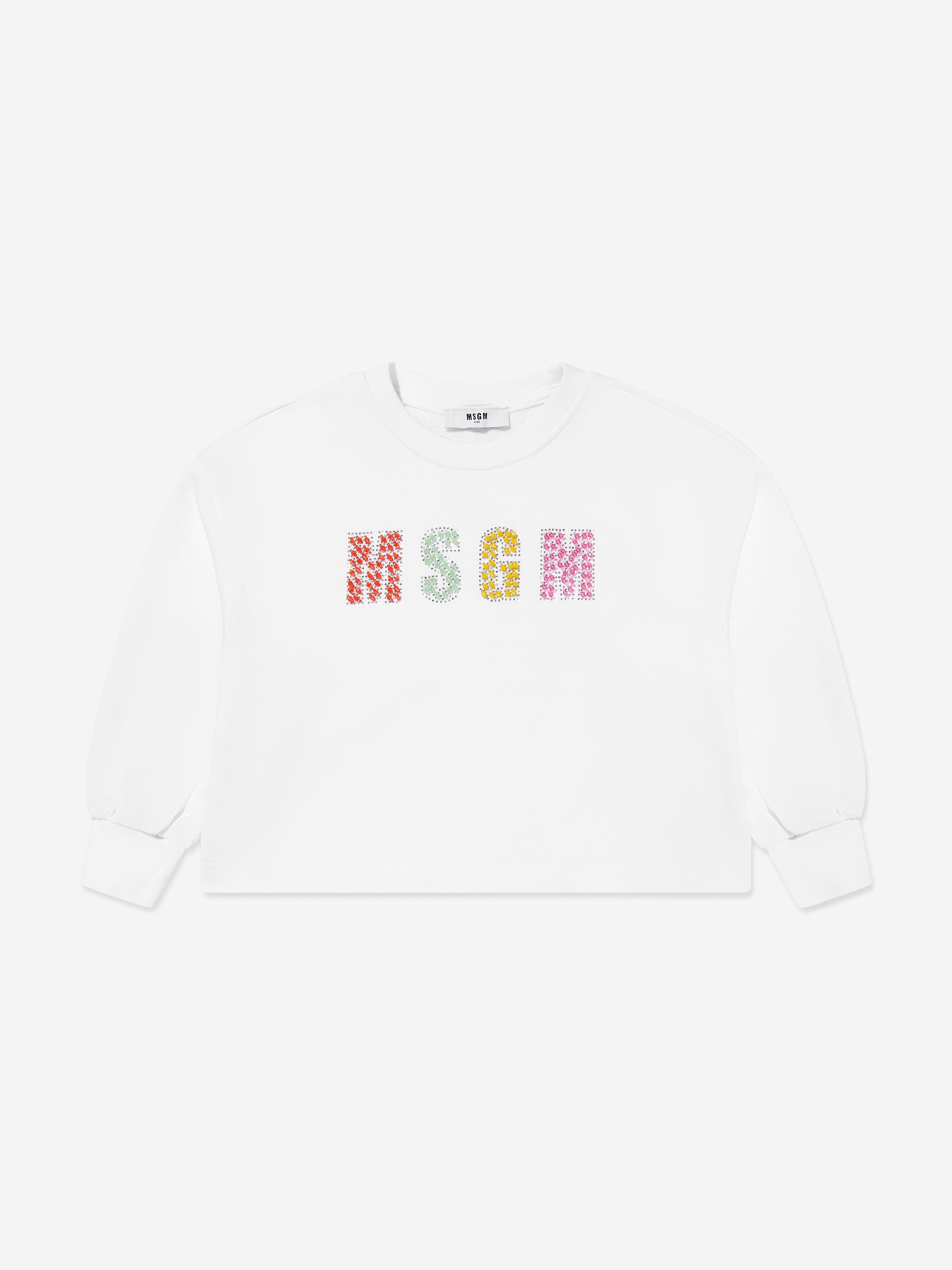MSGM Girls Logo Sweatshirt in White Cheap Sale Good Selling