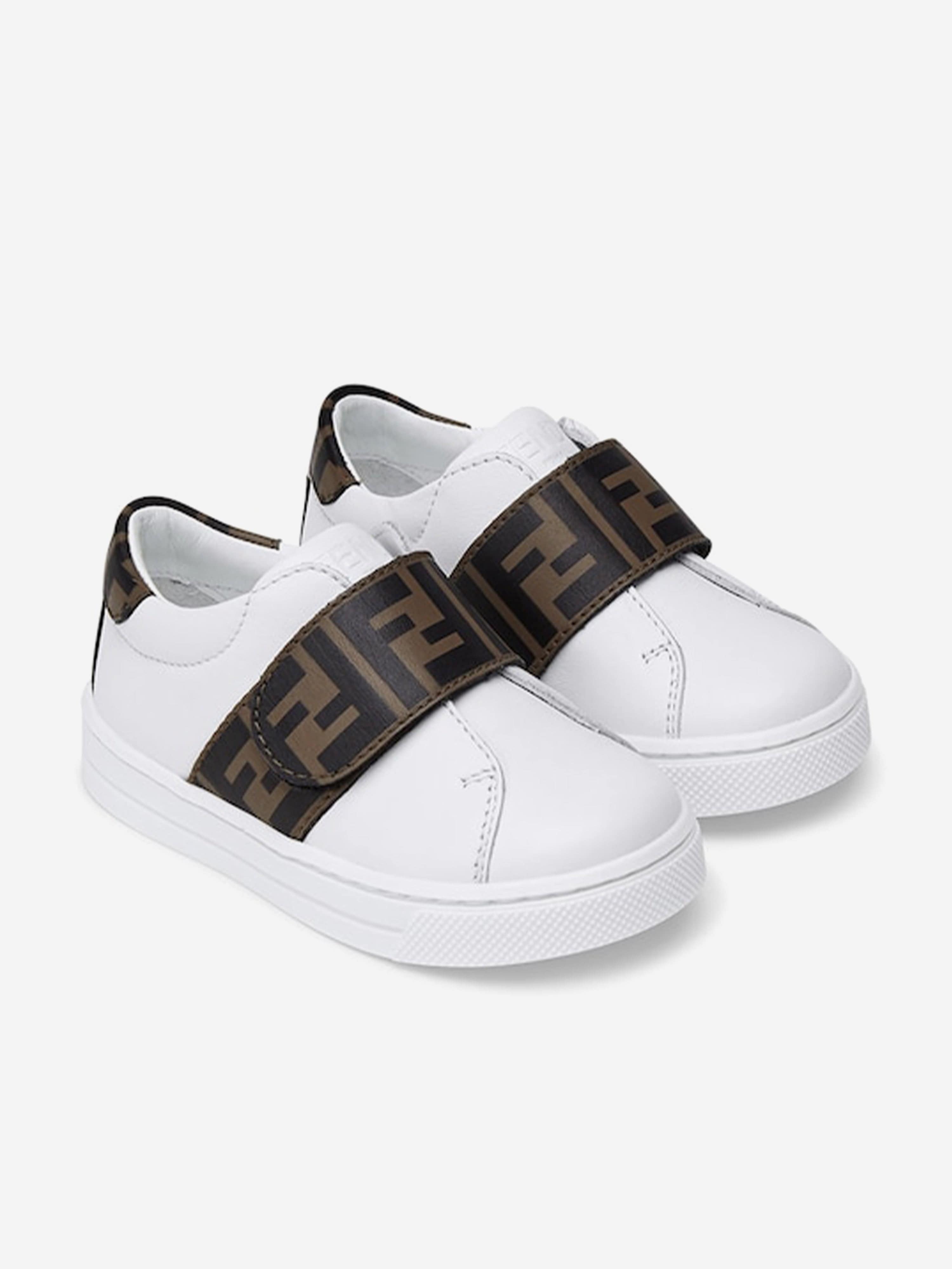 Fendi Kids Leather FF Logo Trainers in White Best Place Cheap Pice