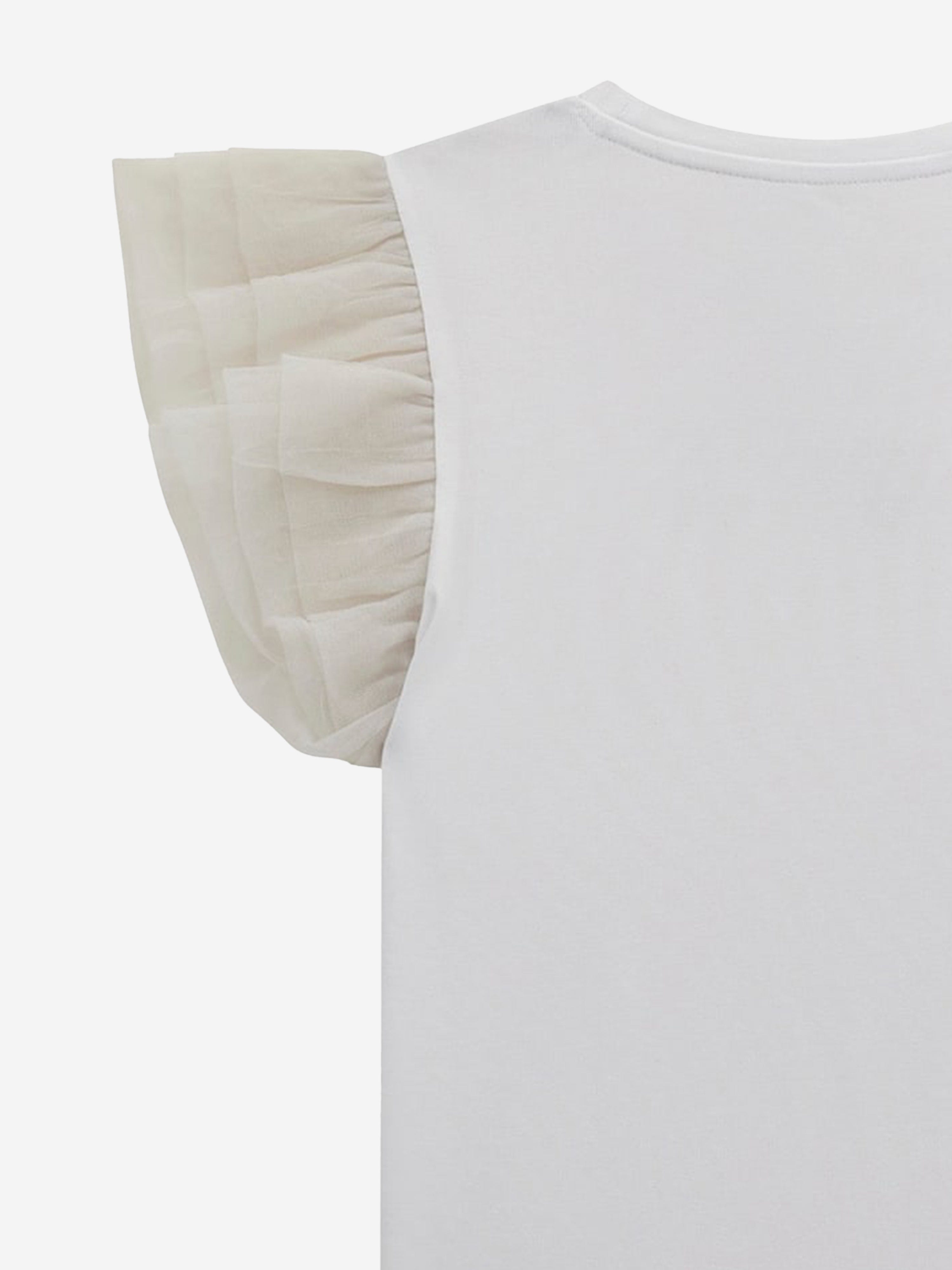 Girls Tulle Sleeve T-Shirt in White Cheap Sale Free Shipping