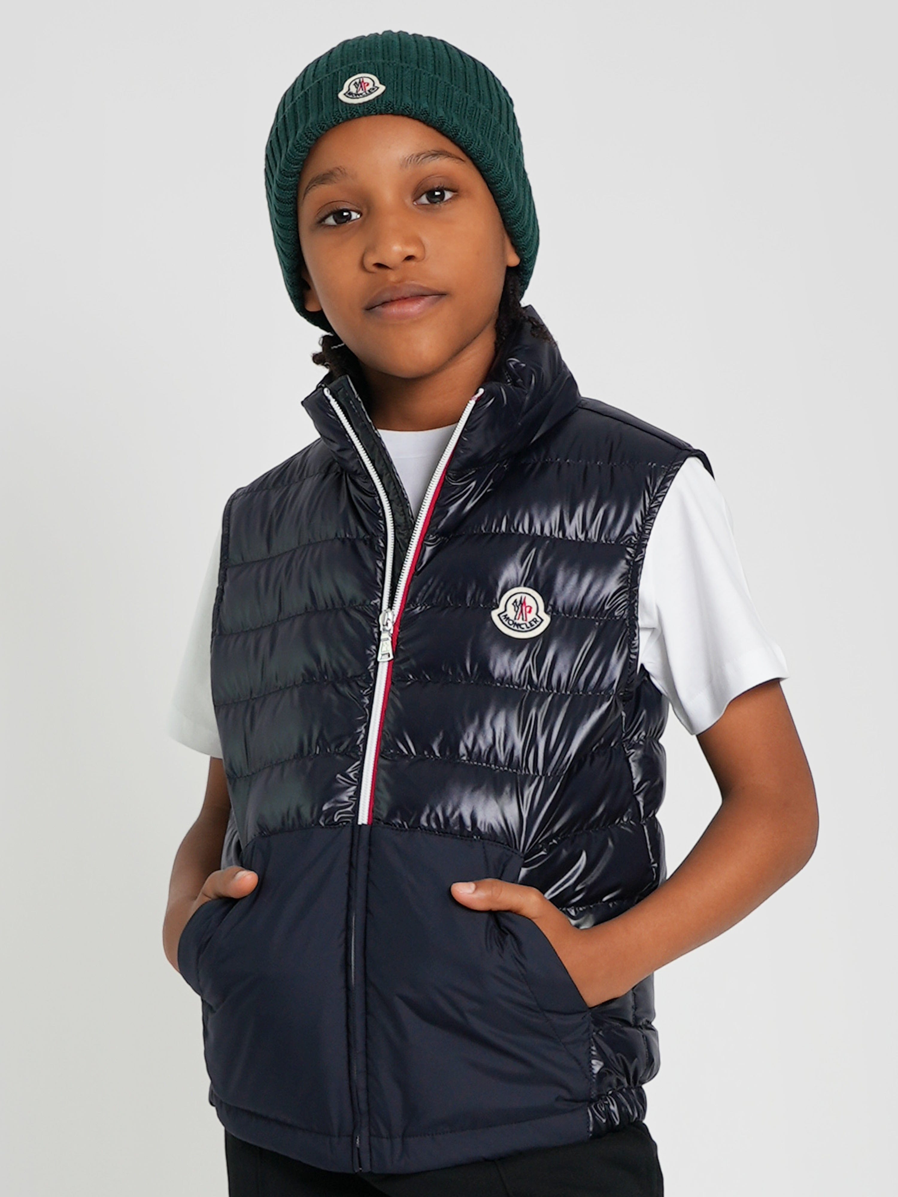 Moncler Enfant Boys Down Padded Apatou Gilet in Navy Cheap Sale Supply