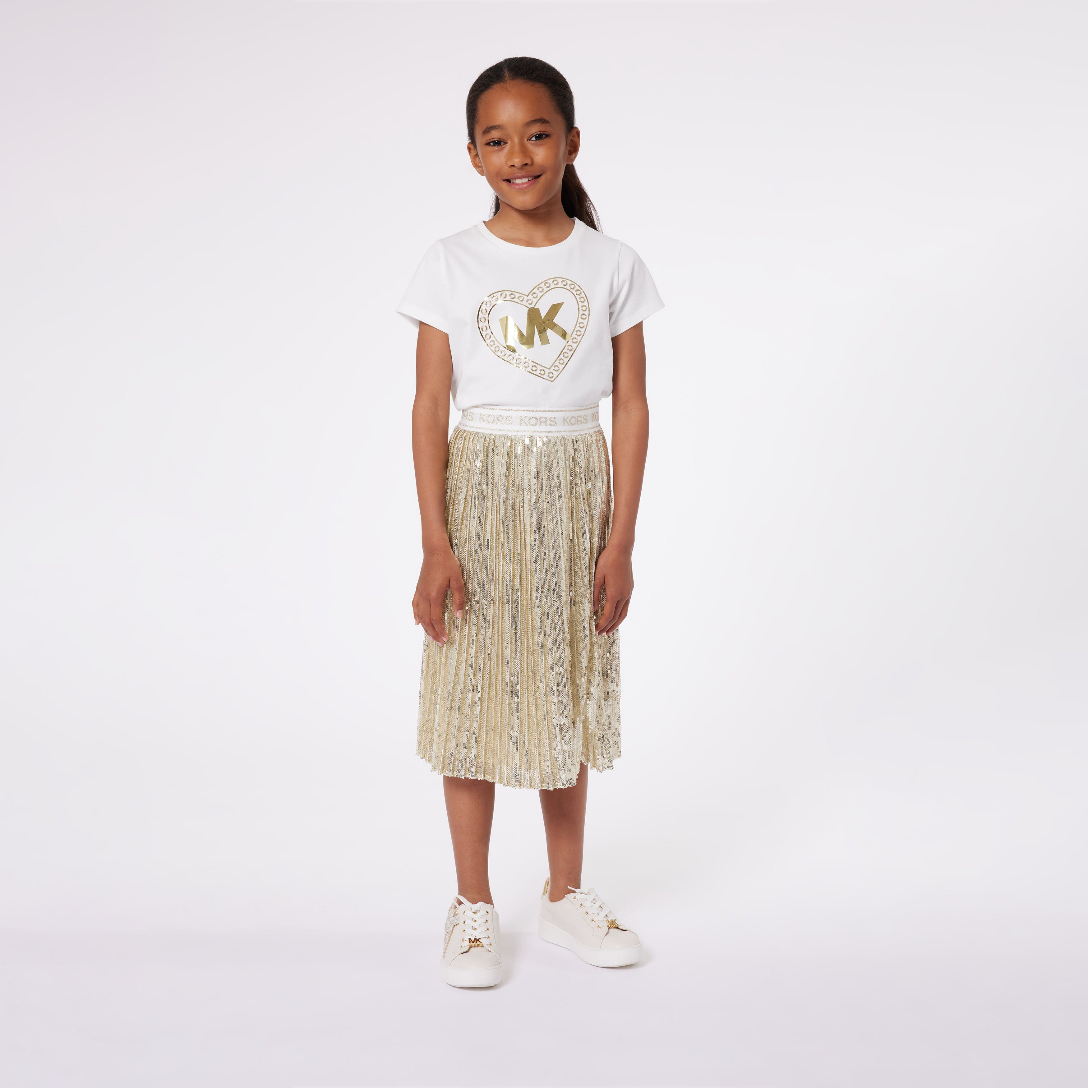Michael Kors Girls Pleated Sequined Mid-Length Skirt in Gold The Best Store To Get