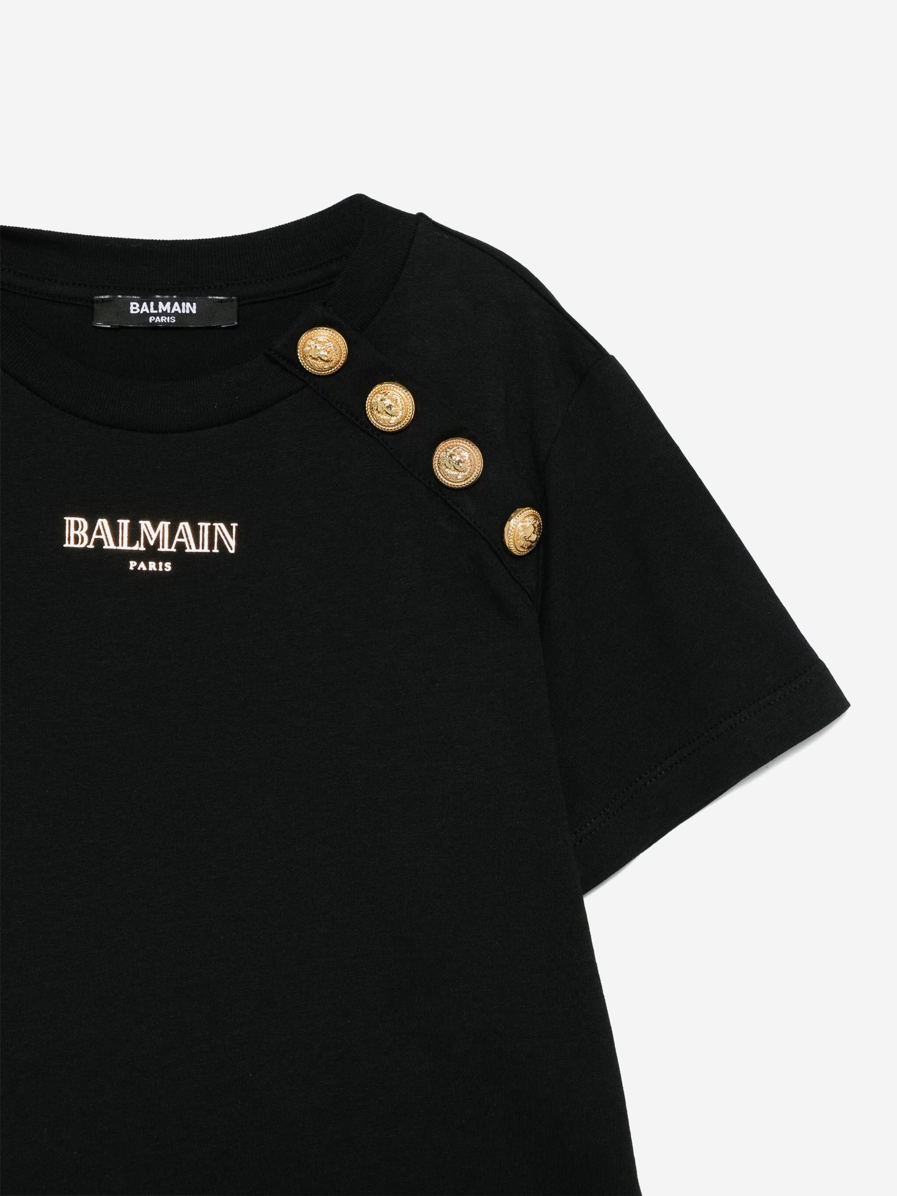 Balmain Girls Buttoned Logo T-Shirt in Black Largest Supplier Online